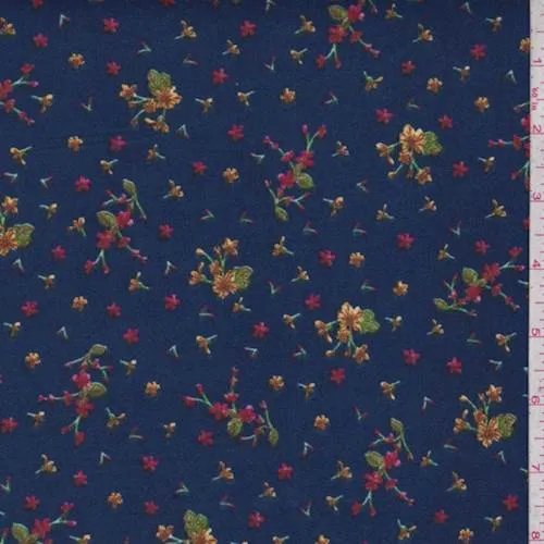 1 YD PC-Blue/Berry Mini Floral Double Brushed Jersey Knit Fabric