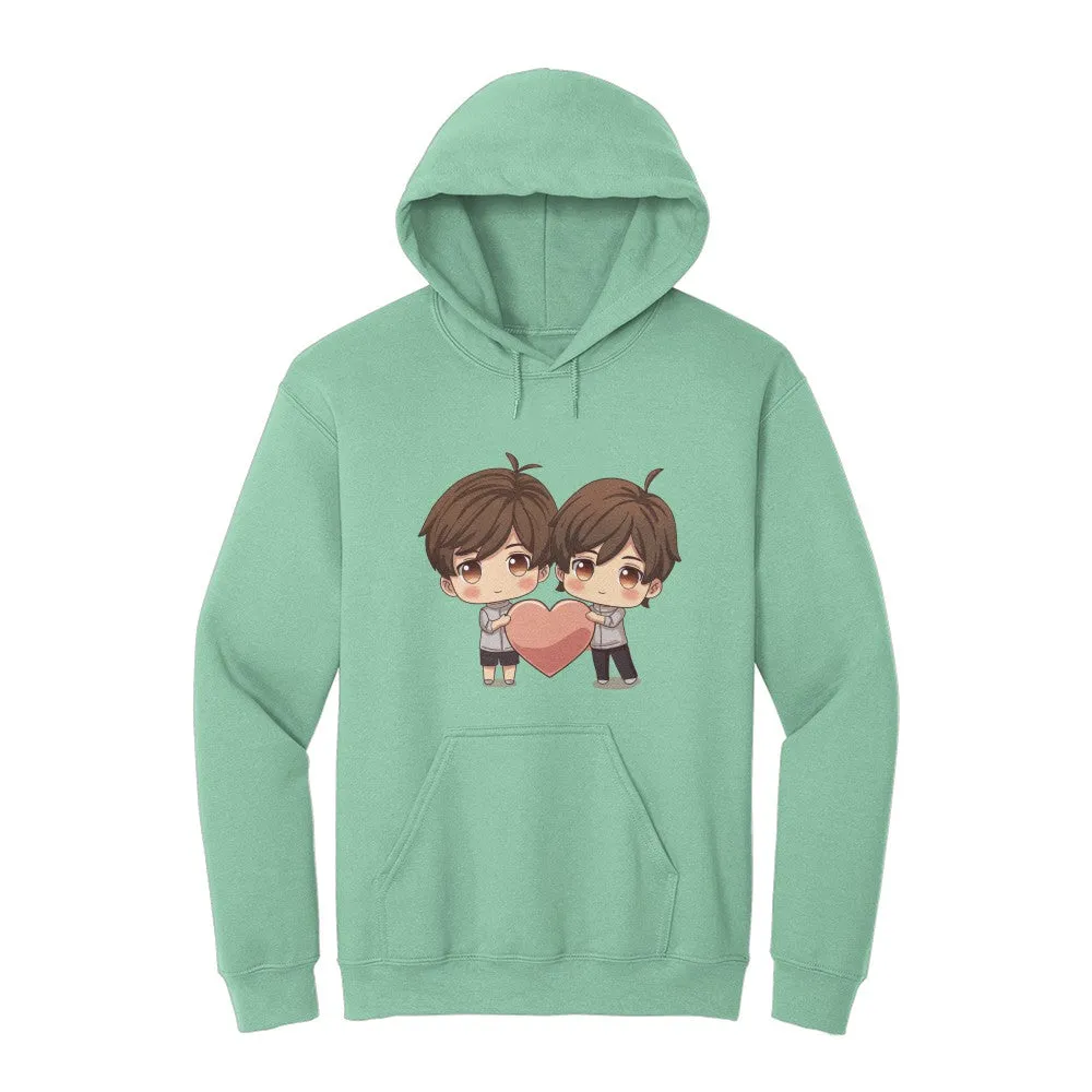 A perfect gift for him and him - Cute Boy loves Cute Boy Hearts Unisex Hooded Sweatshirt