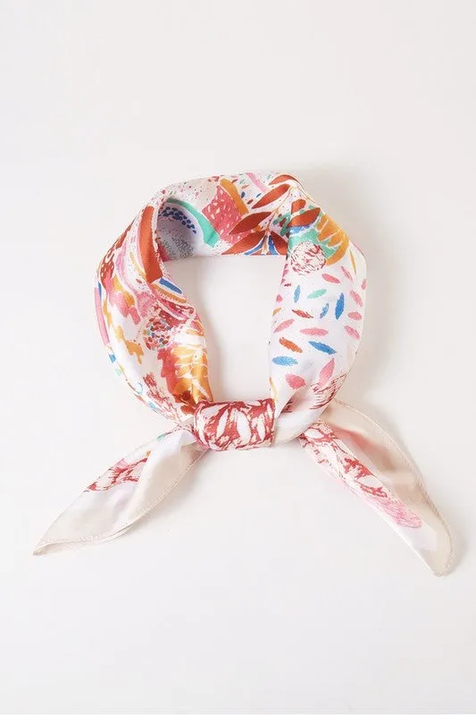 Abstract Leaf Printed Silky Square Scarf