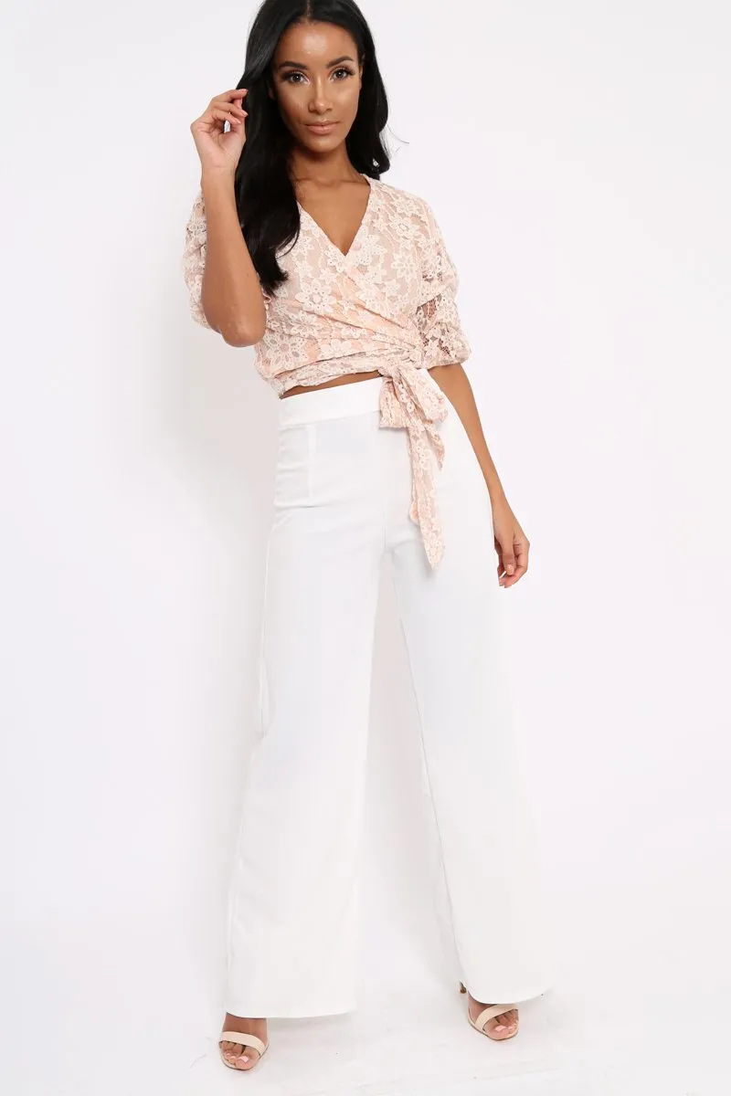 Apricot Lace Tie Crop Top - Aurora