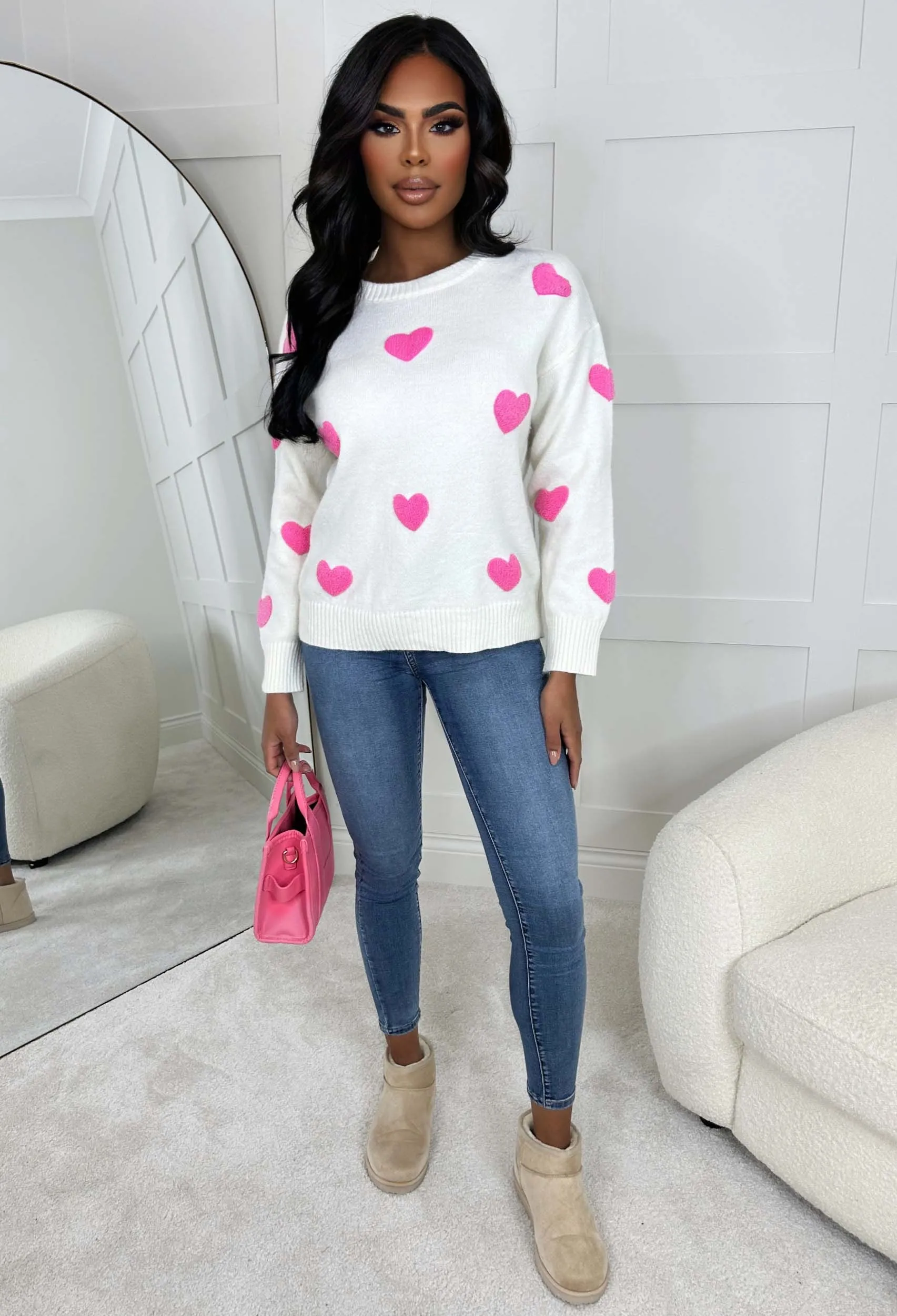 Babe Gone Bad Cream Love Heart Knitted Jumper