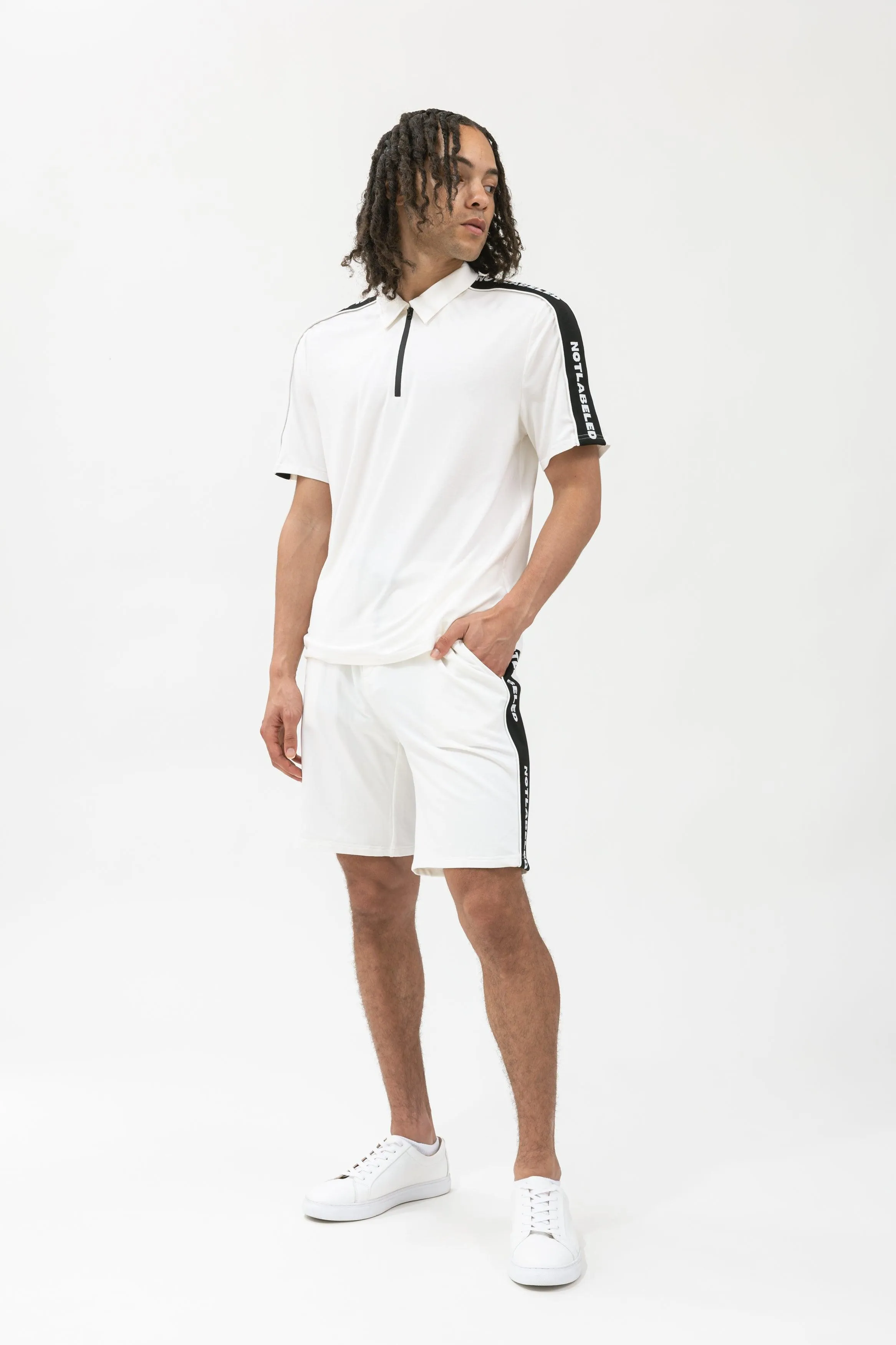 Bamboo Athleisure Stripe Zip-Up Polo Shirt