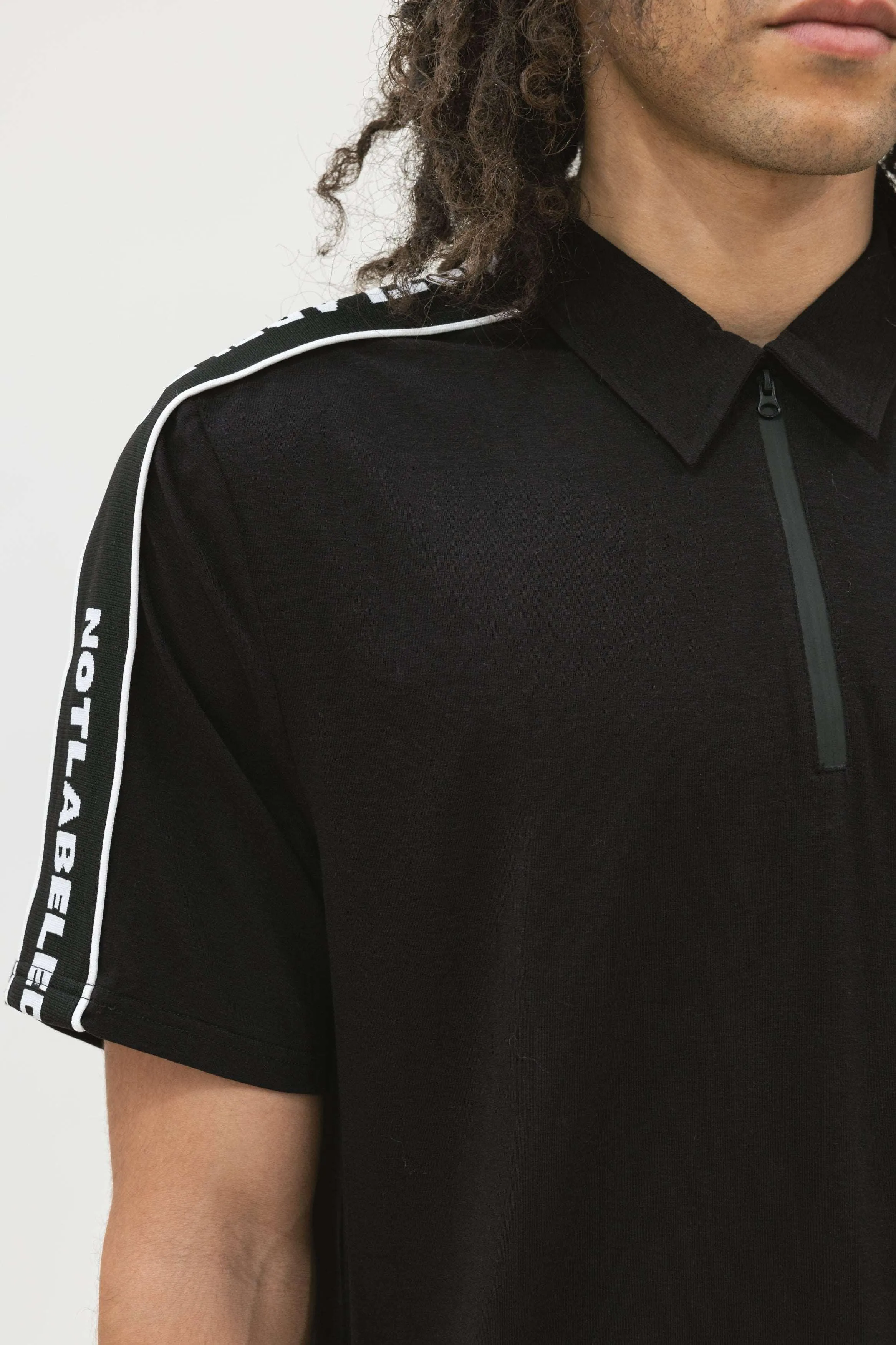 Bamboo Athleisure Stripe Zip-Up Polo Shirt