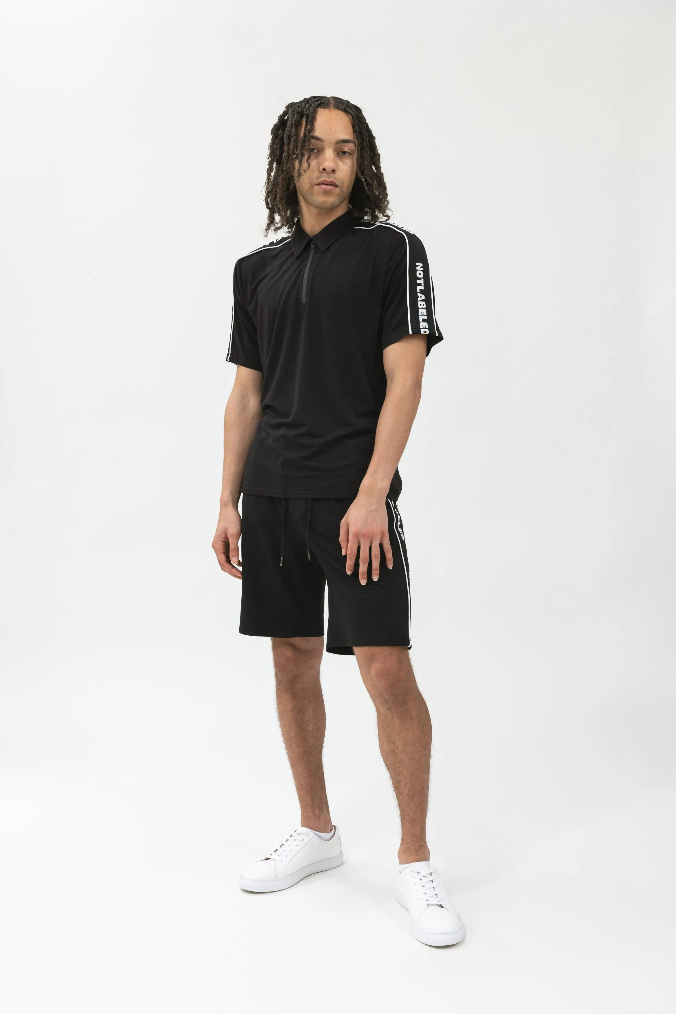 Bamboo Athleisure Stripe Zip-Up Polo Shirt