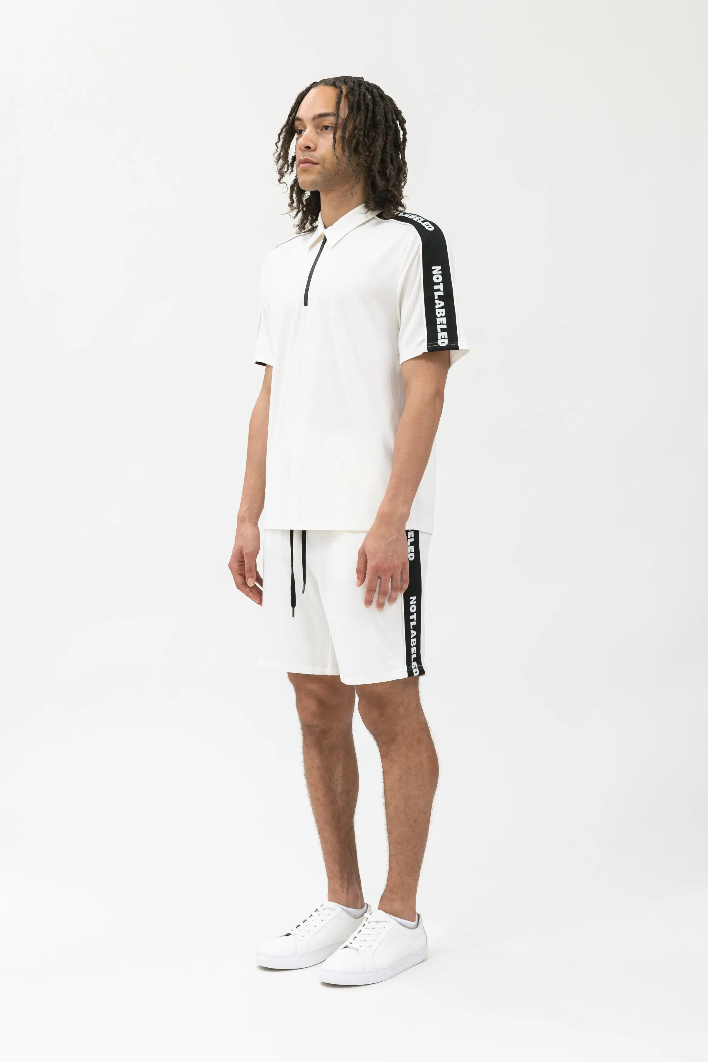 Bamboo Athleisure Stripe Zip-Up Polo Shirt