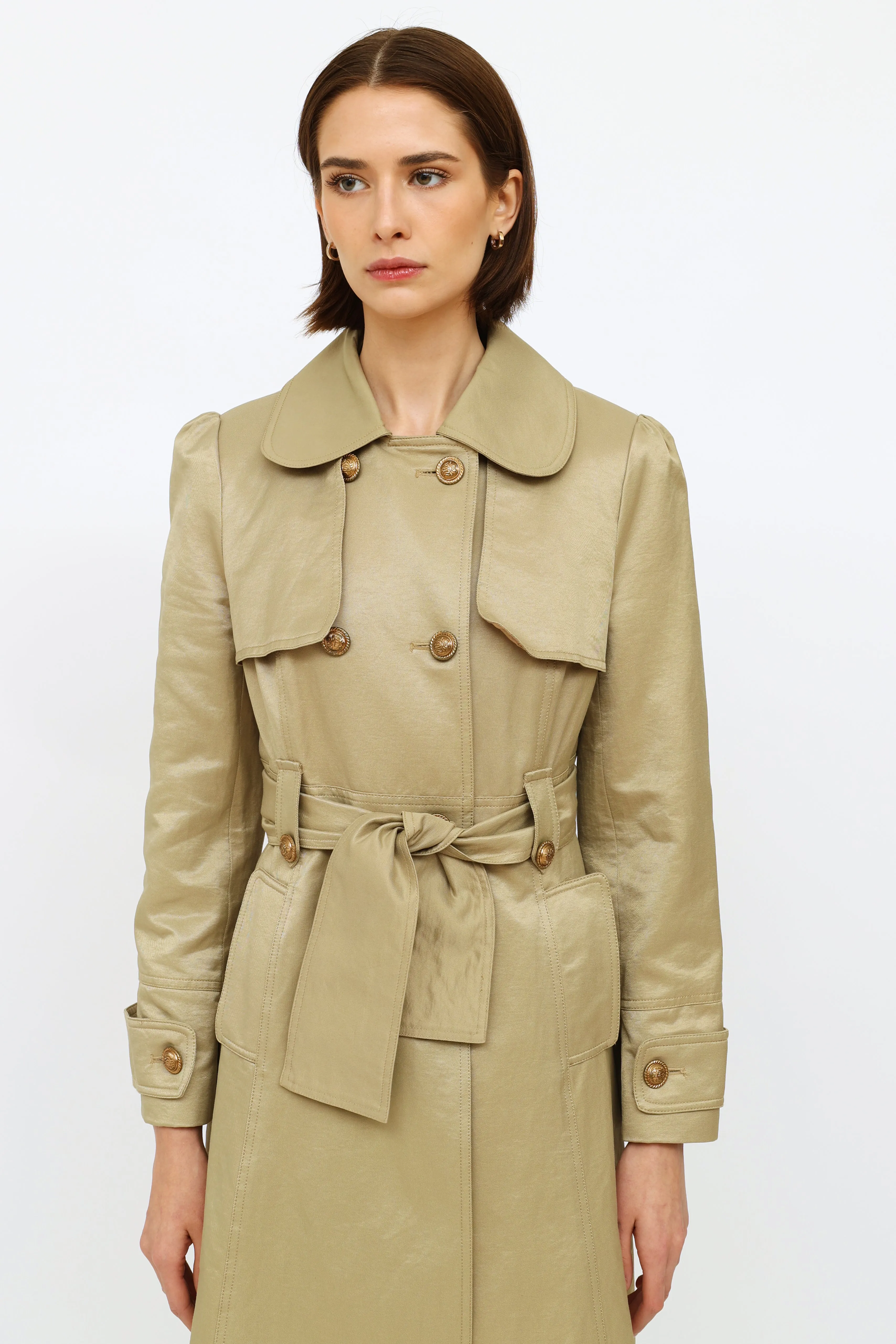 Beige Double Breasted Trench Coat