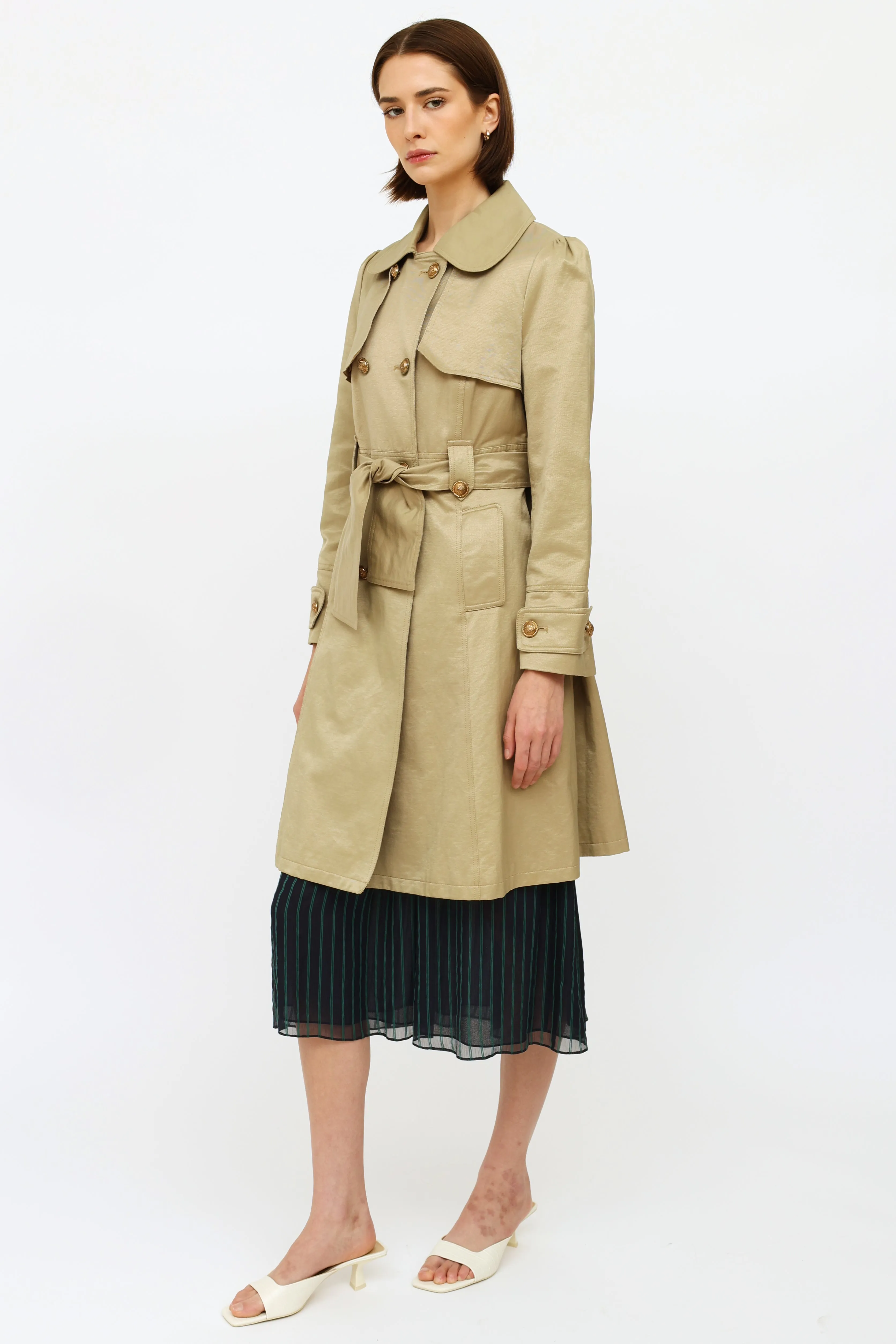 Beige Double Breasted Trench Coat