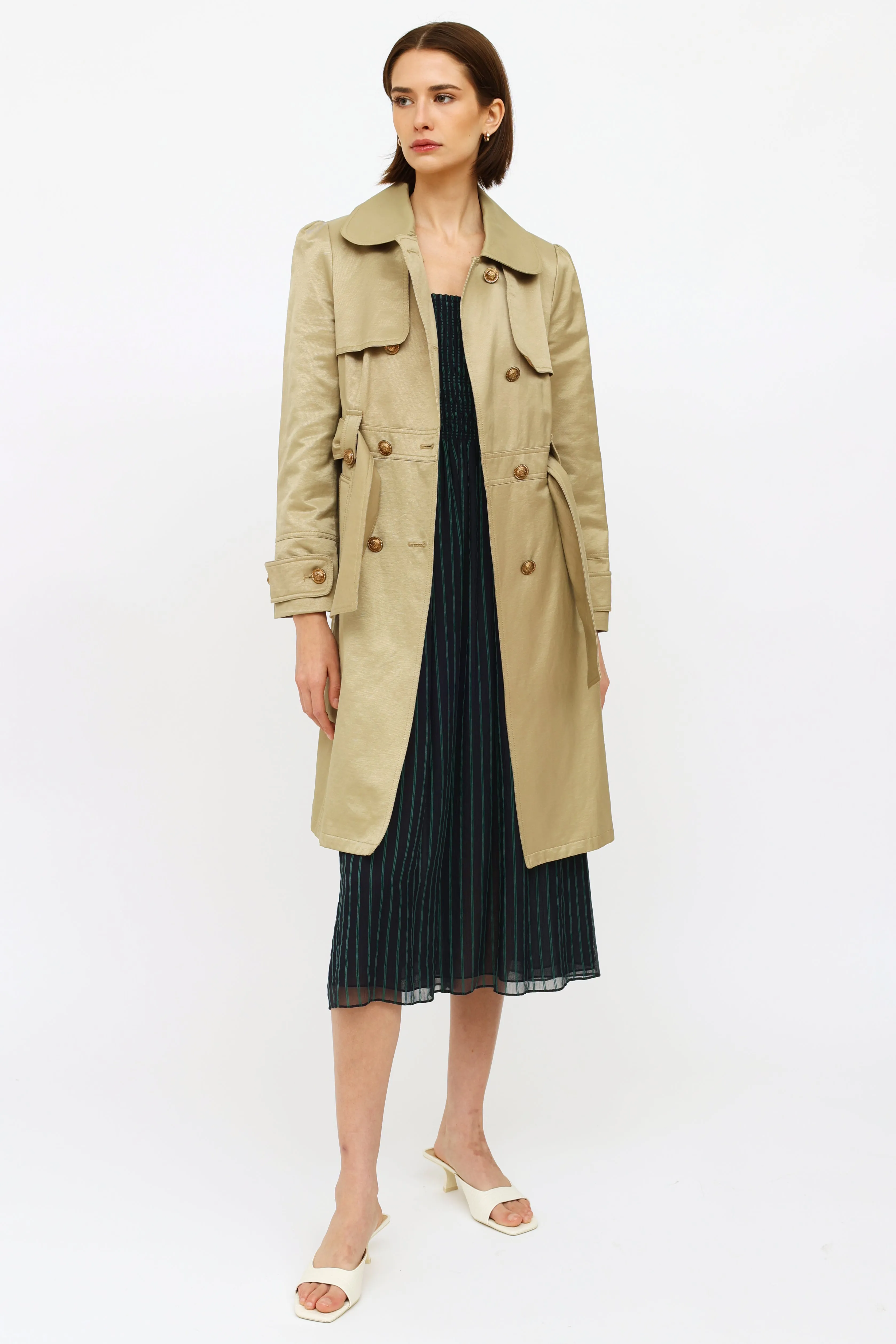 Beige Double Breasted Trench Coat