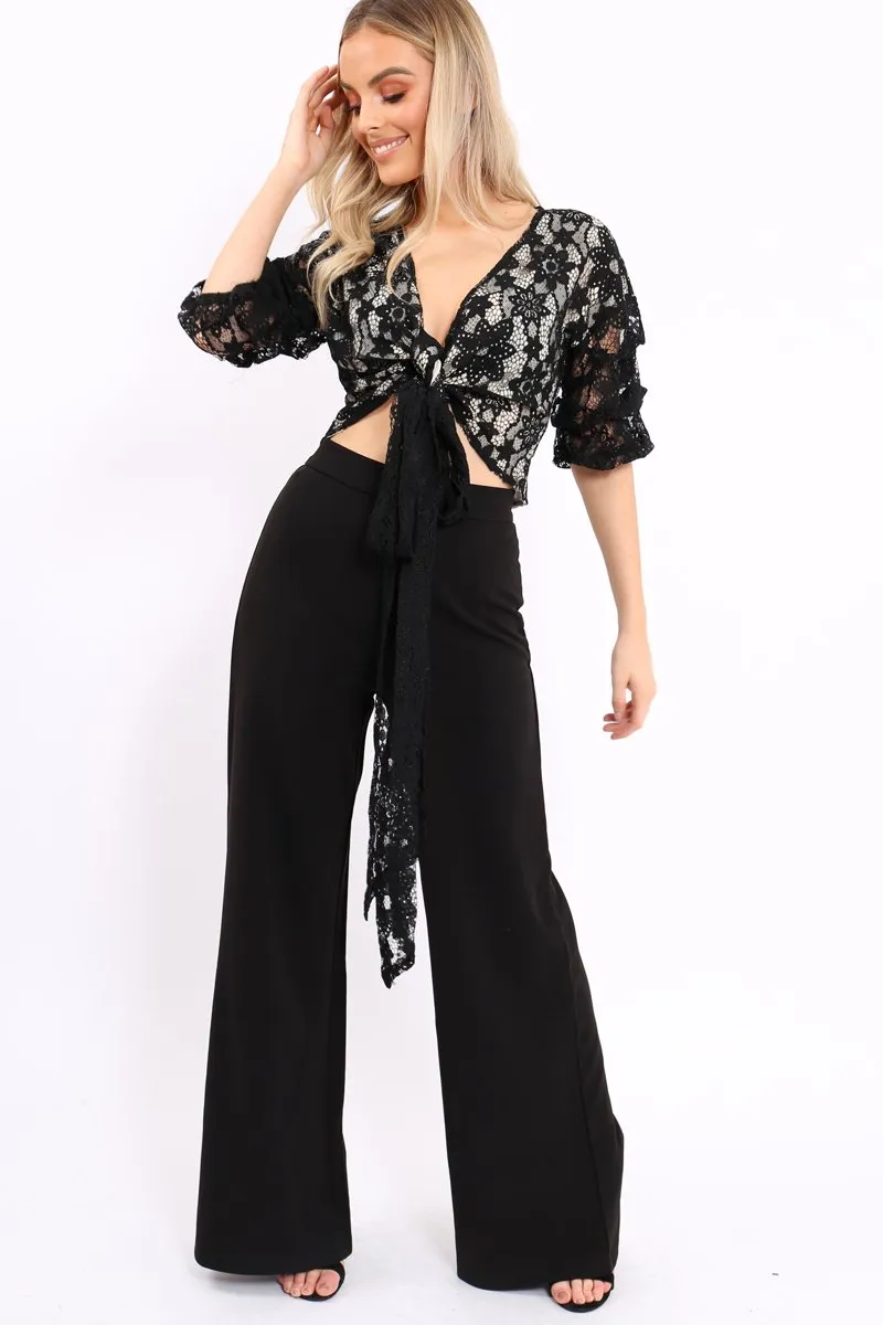 Black Lace Tie Crop Top - Aurora