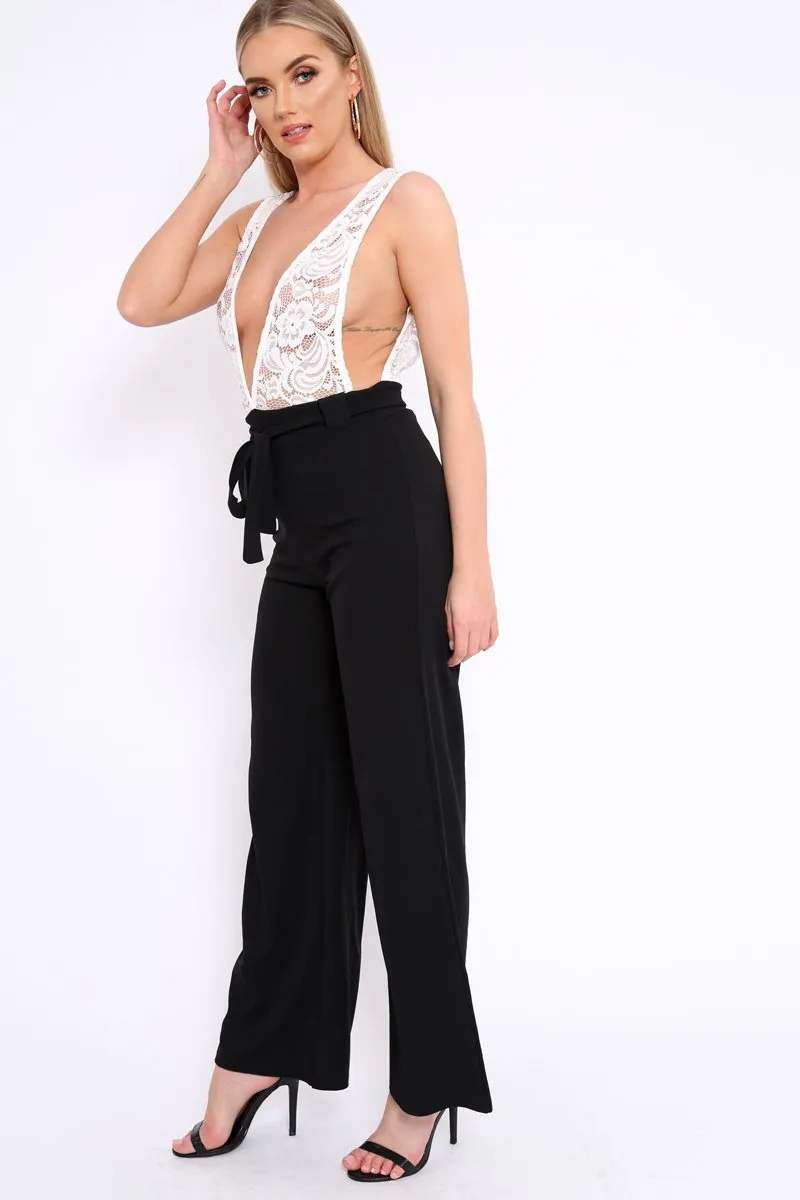 Black Plunge Front Lace Jumpsuit - Felice