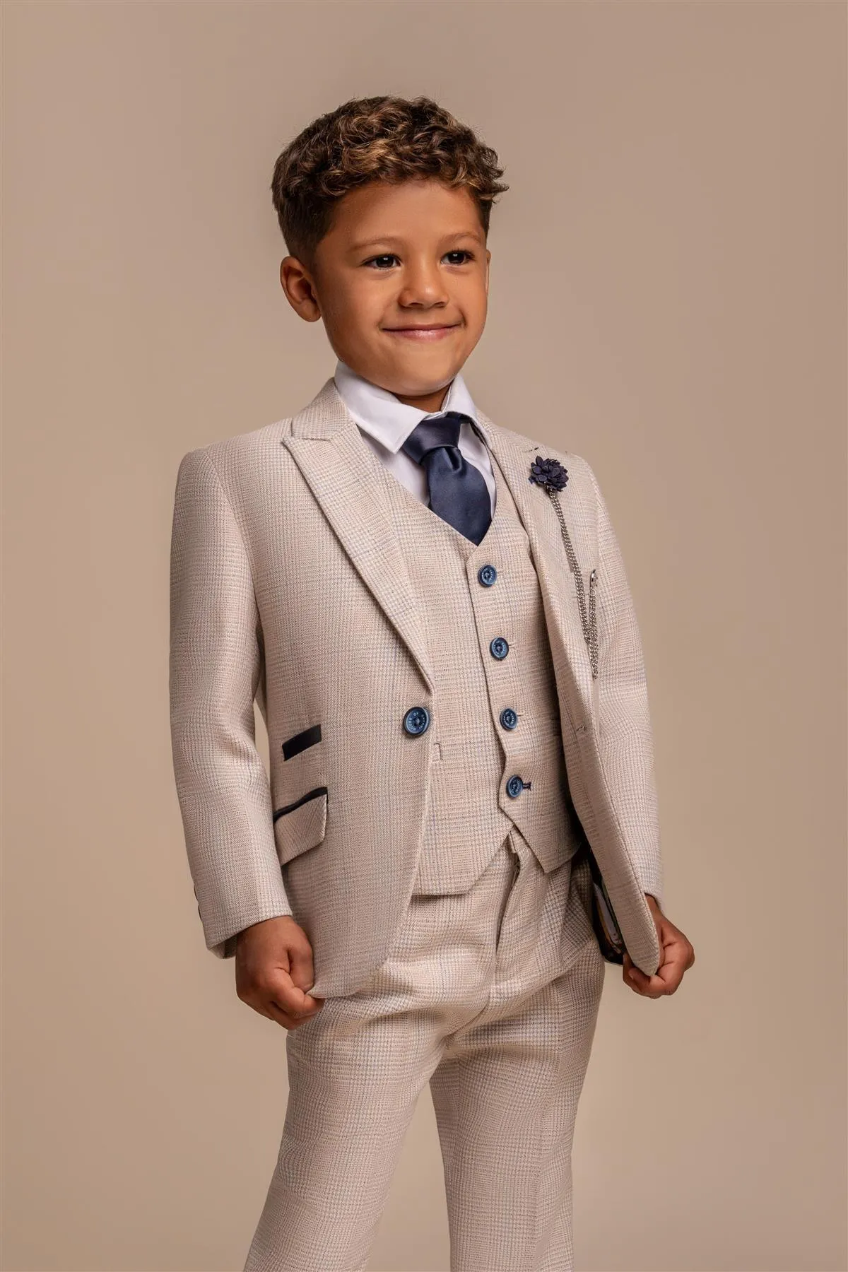 Boys Caridi Beige Three Piece Suit