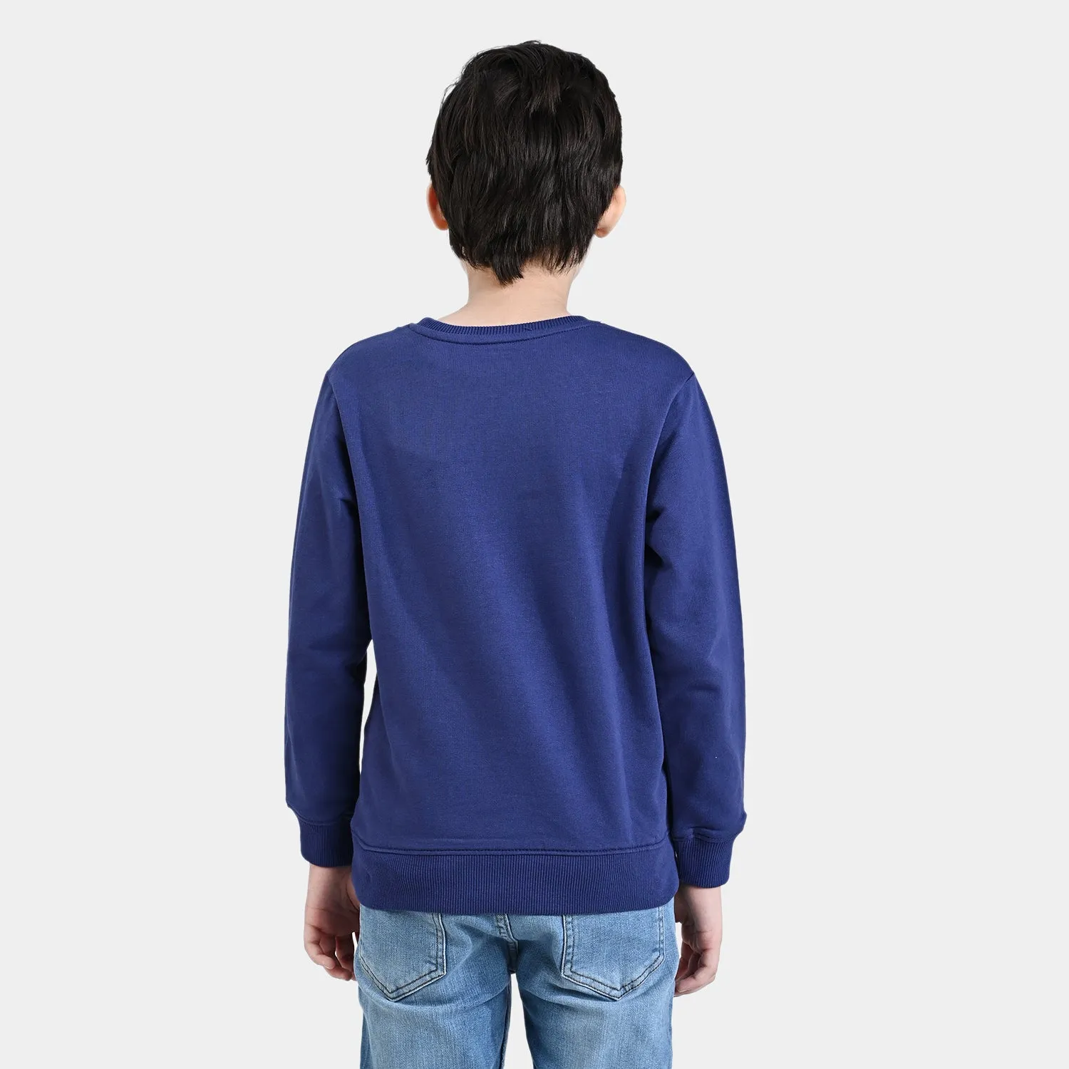 Boys Cotton Terry Sweatshirt Let's Roll-Navy Blue