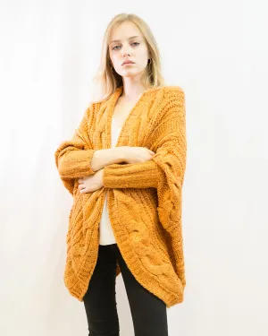 Cable knit oversize batwing cardigan in orange