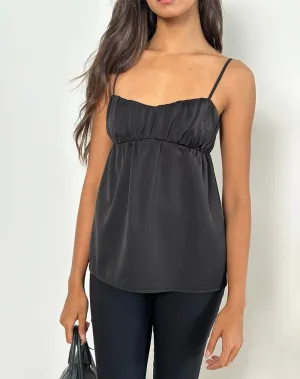 Camden Longline Cami Top in Satin Black