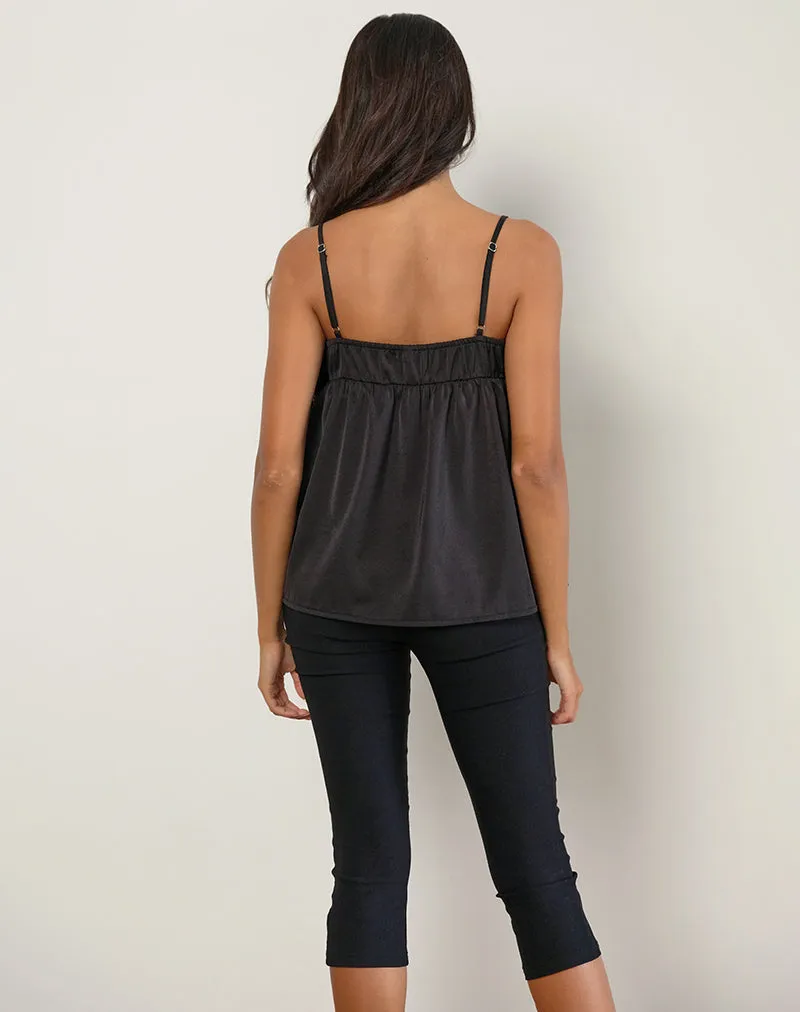 Camden Longline Cami Top in Satin Black