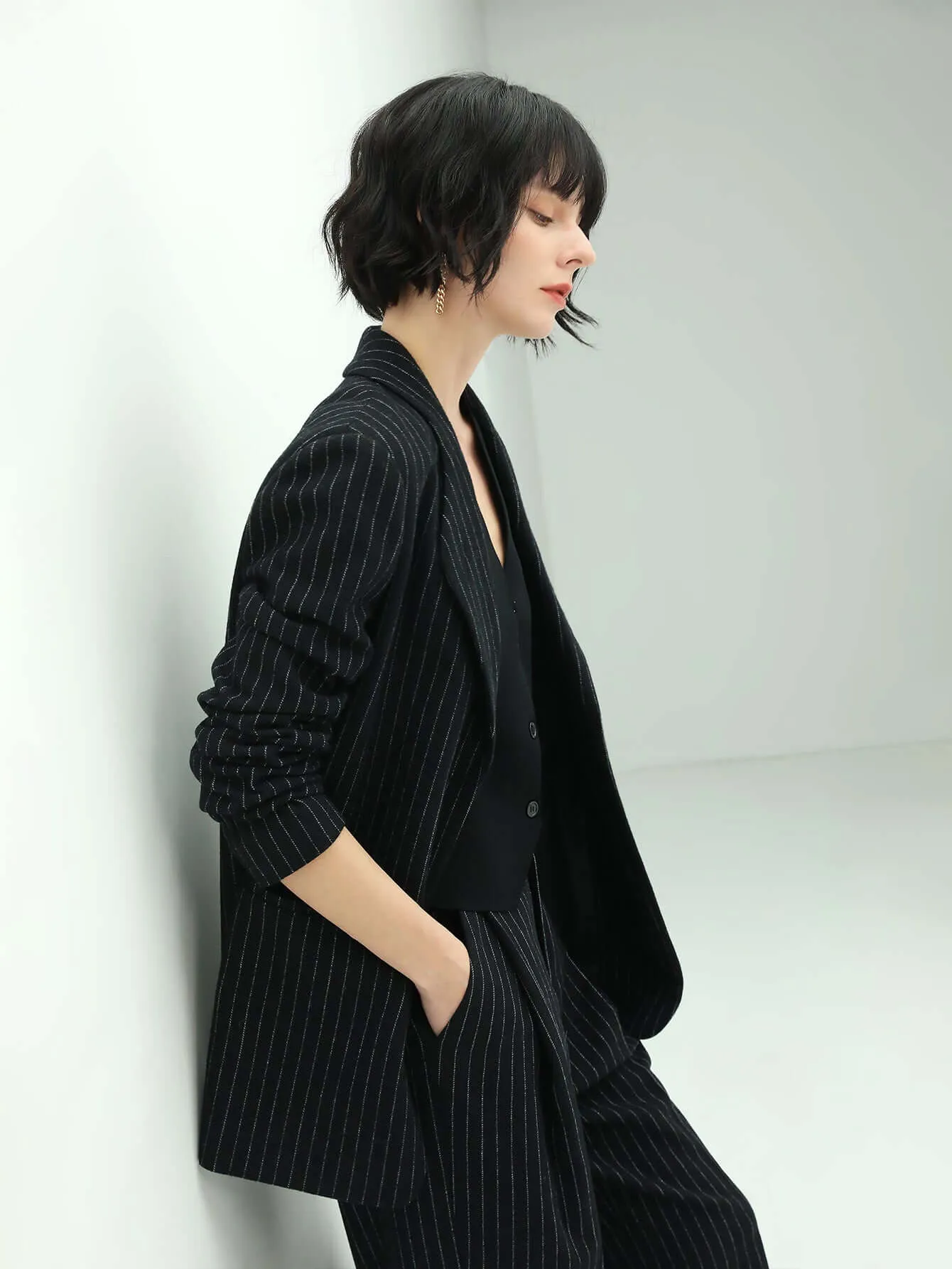 Classic Black Pinstripe Tailored Blazer