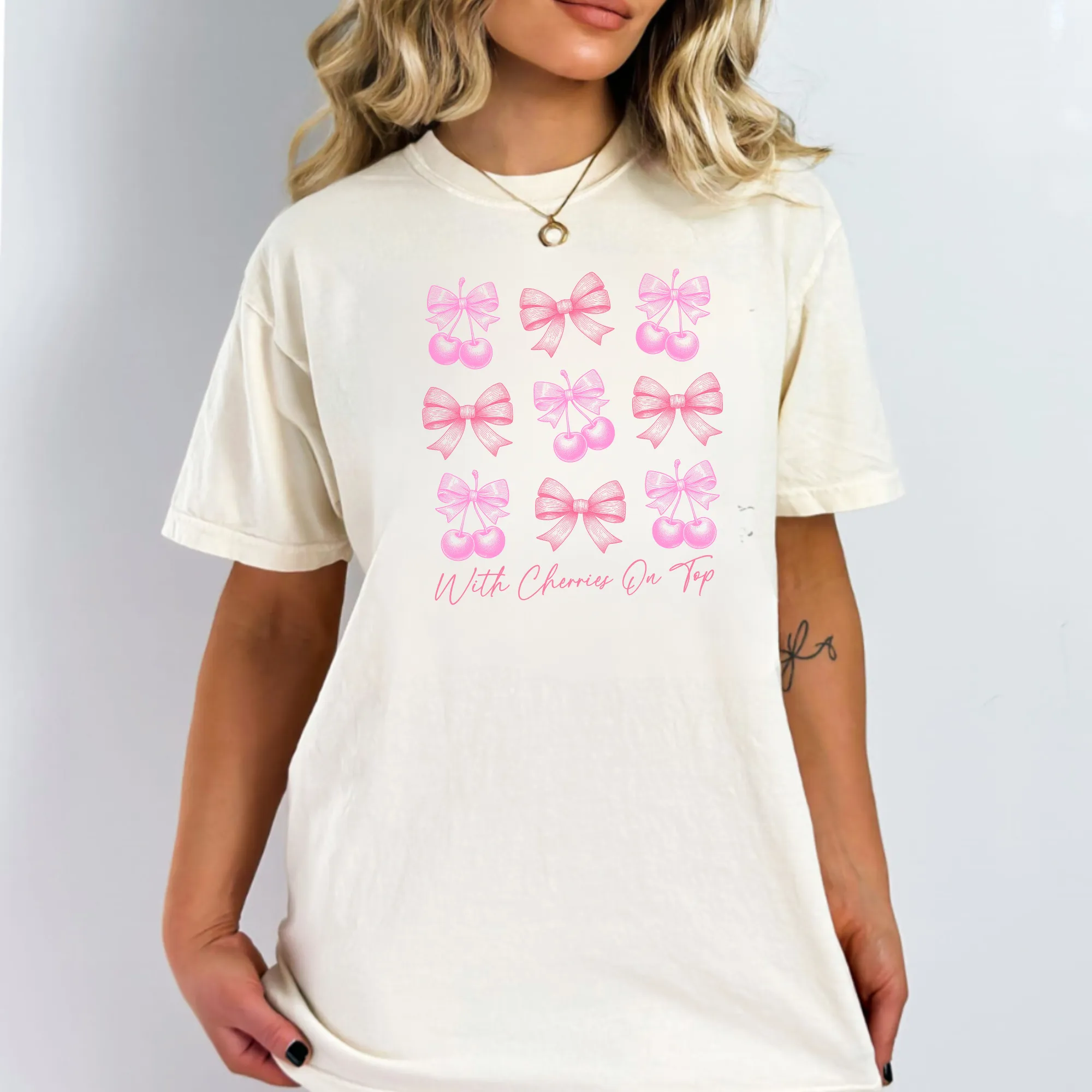 Coquette Pink Bow and Cherries Shirt