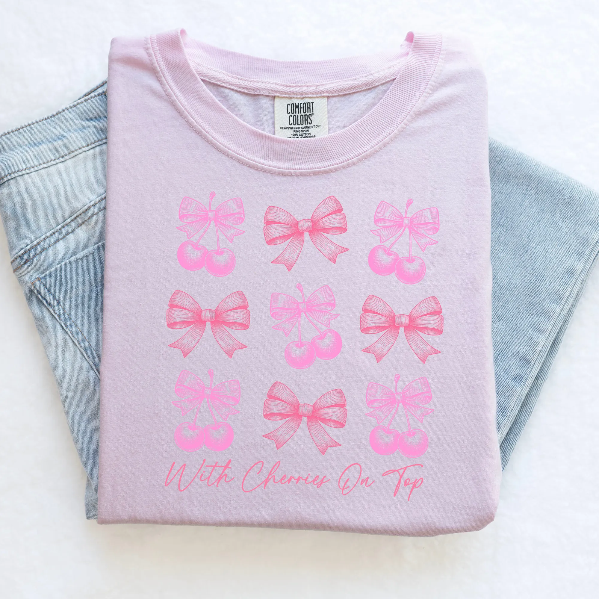 Coquette Pink Bow and Cherries Shirt