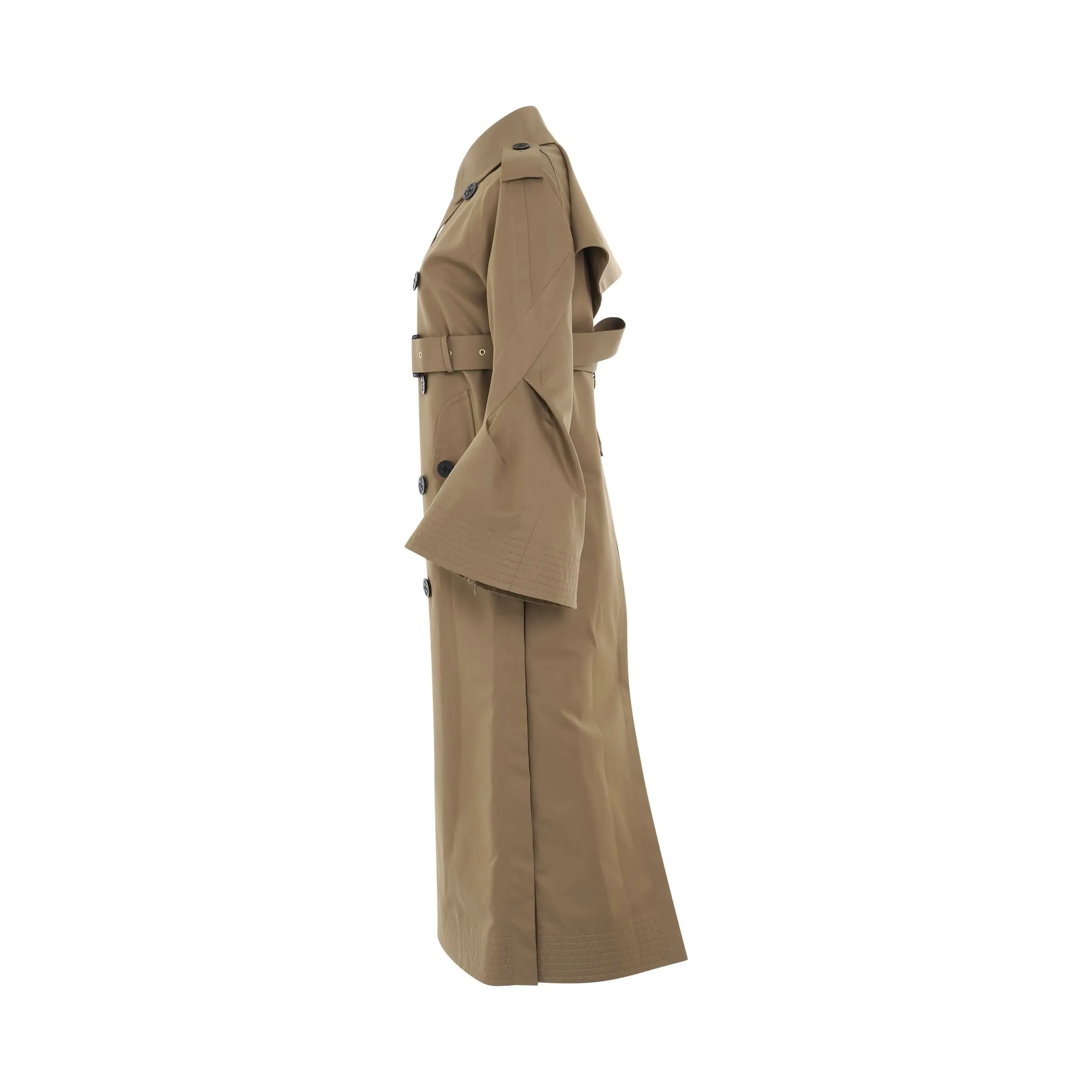 Cotton Gabrdine Puff Sleeve Coat in Dark Beige