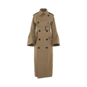 Cotton Gabrdine Puff Sleeve Coat in Dark Beige