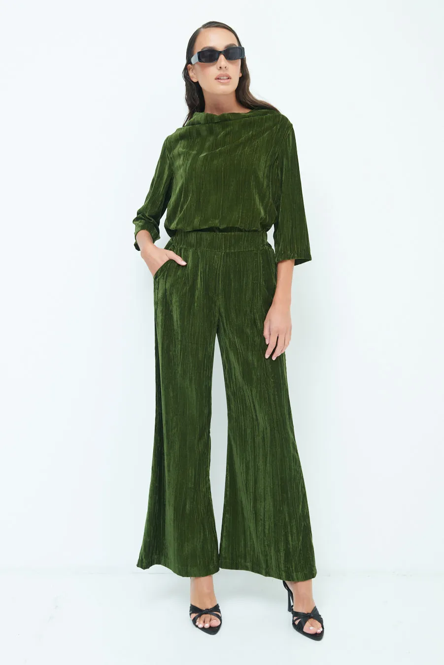 Crushed velvet wide-leg pants wholesale