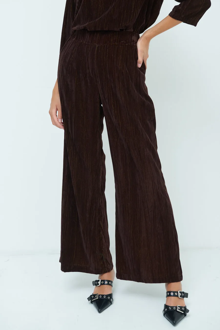 Crushed velvet wide-leg pants wholesale