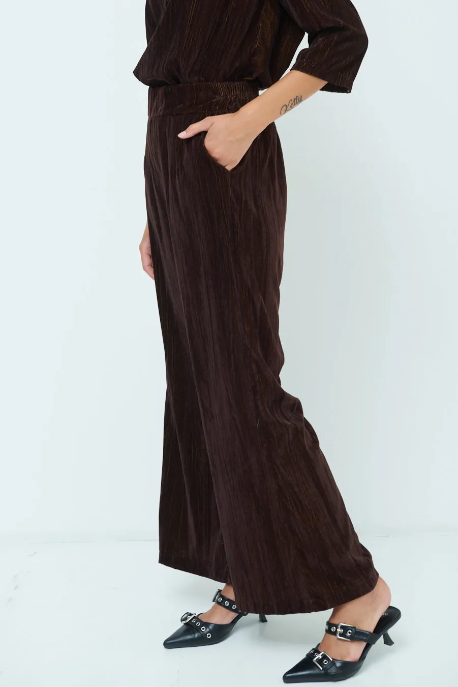 Crushed velvet wide-leg pants wholesale