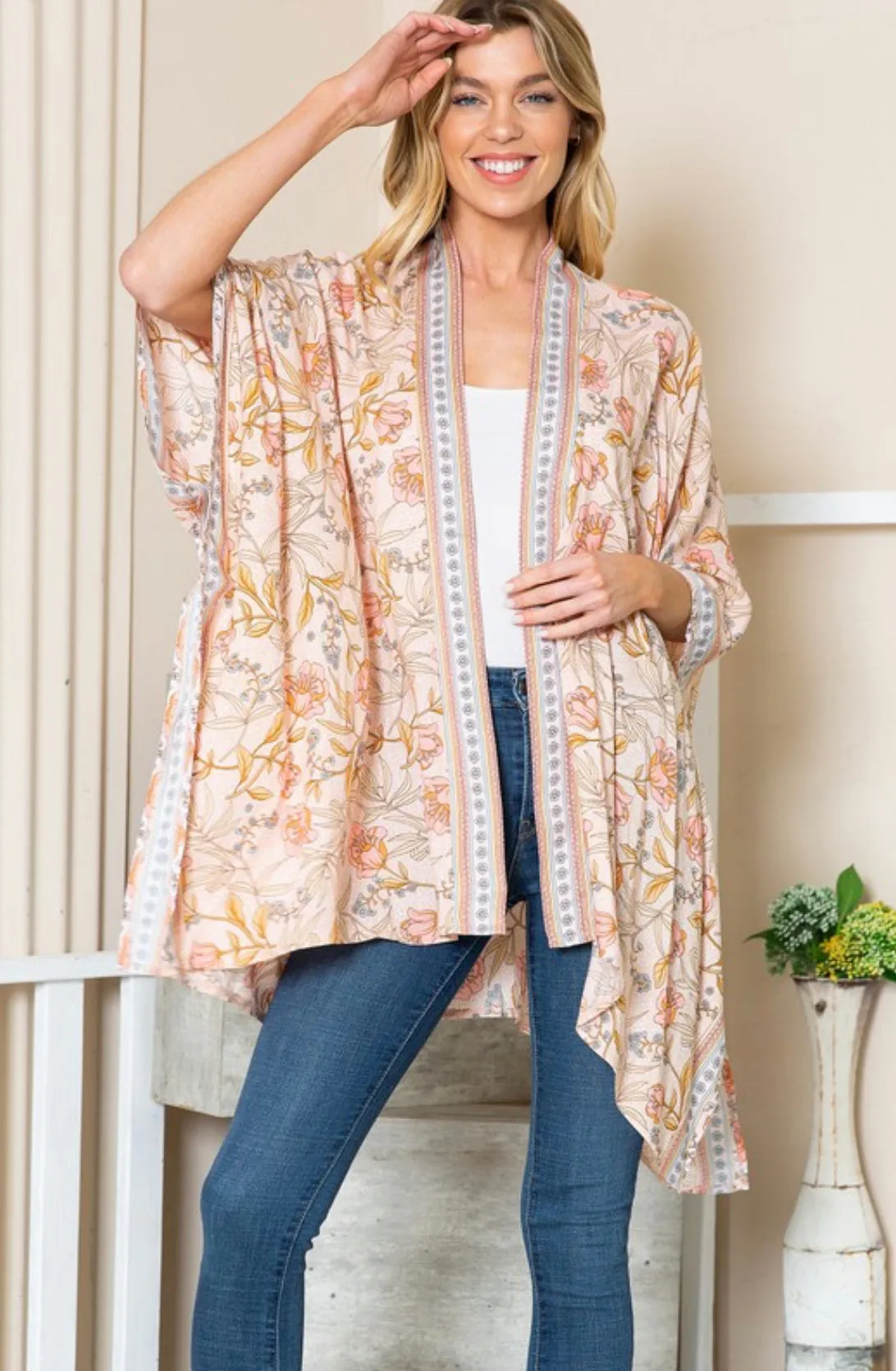 Festival Girl Boho Pastel Print Kimono Cardigan