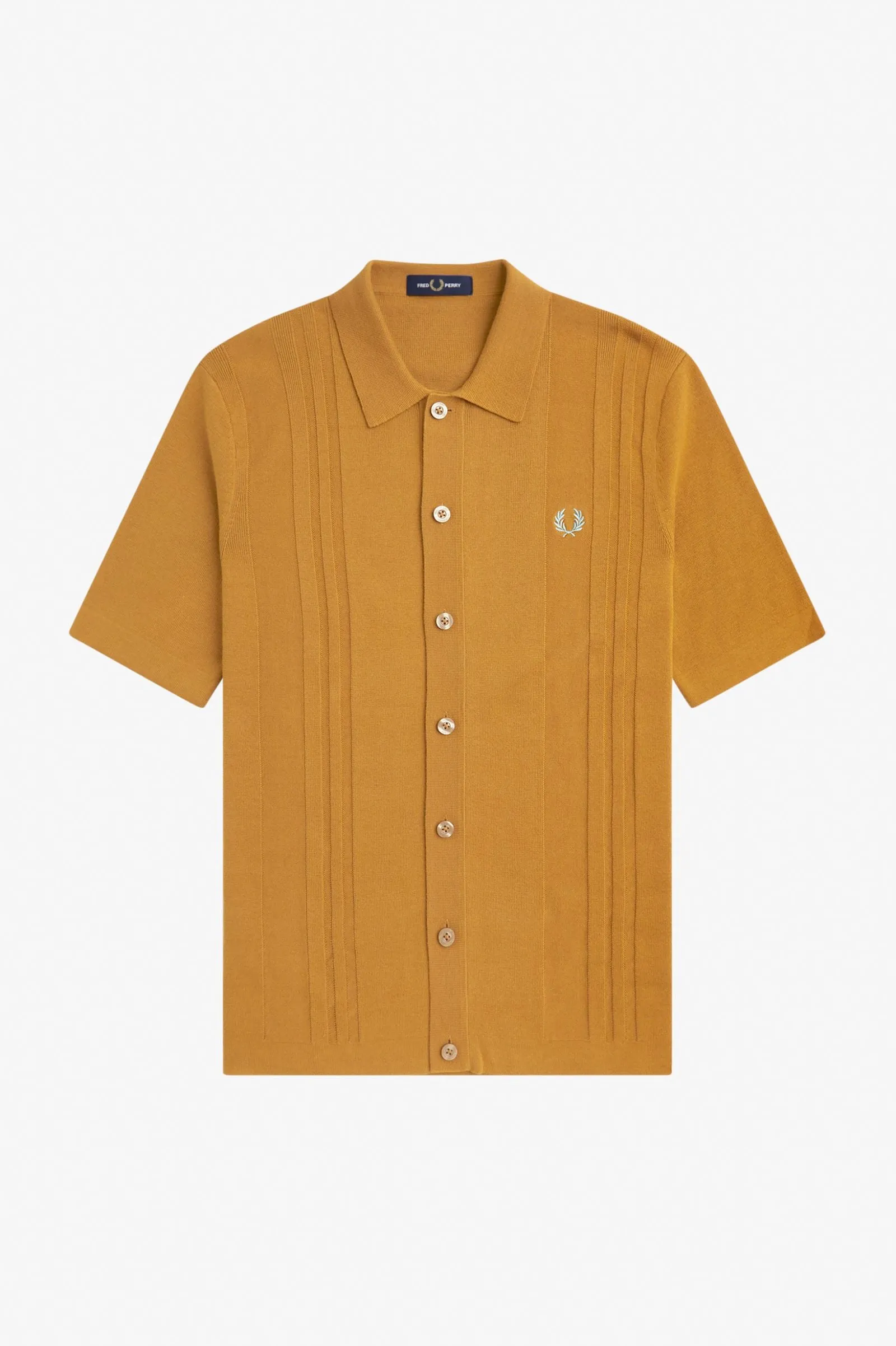 Fred Perry Button Through Knitted Shirt Dark Caramel