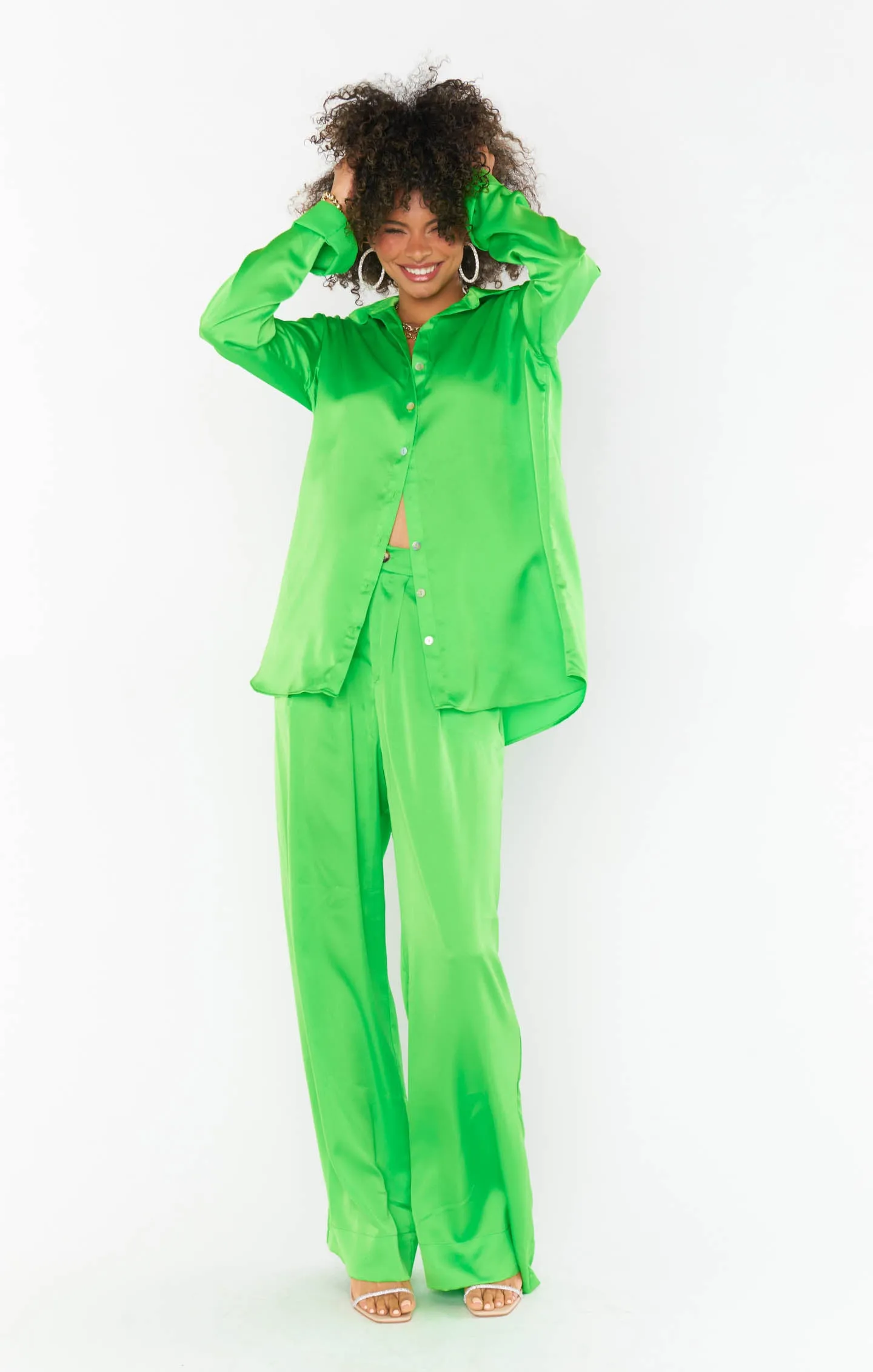 Hayes Trouser ~ Bright Green Luxe Satin