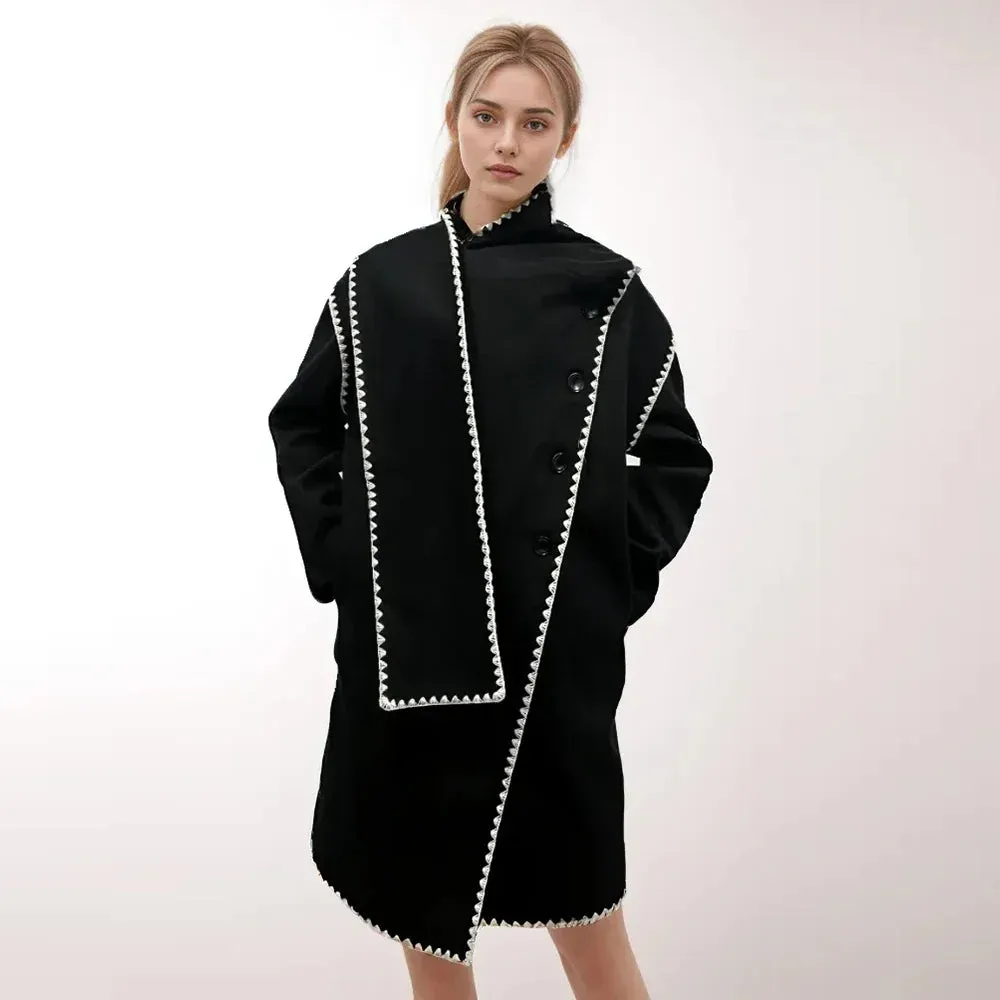 Hit Casual Irregular Black Stand Long Spliced Single Trench Coat