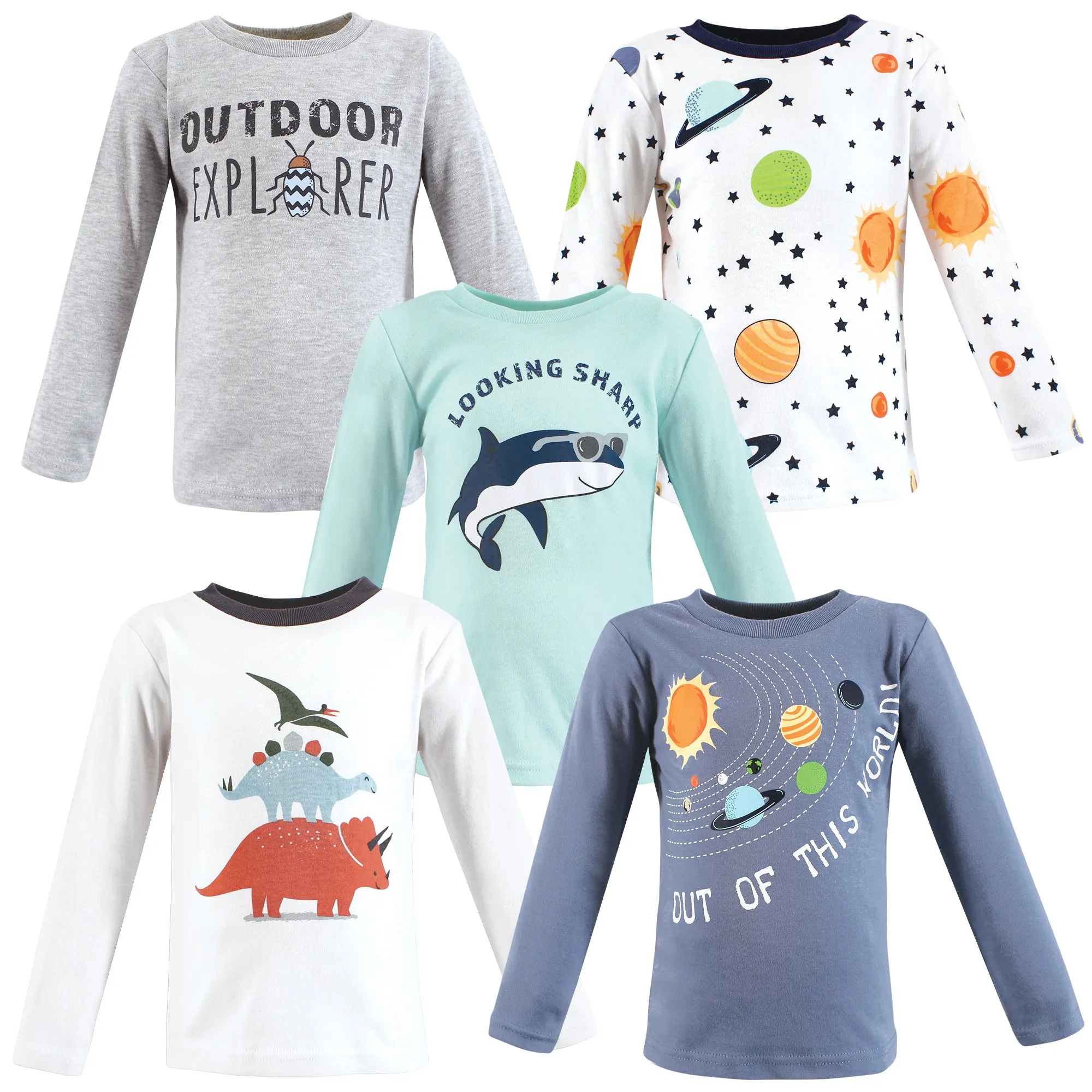 Hudson Baby Long Sleeve T-Shirts, Solar System Shark