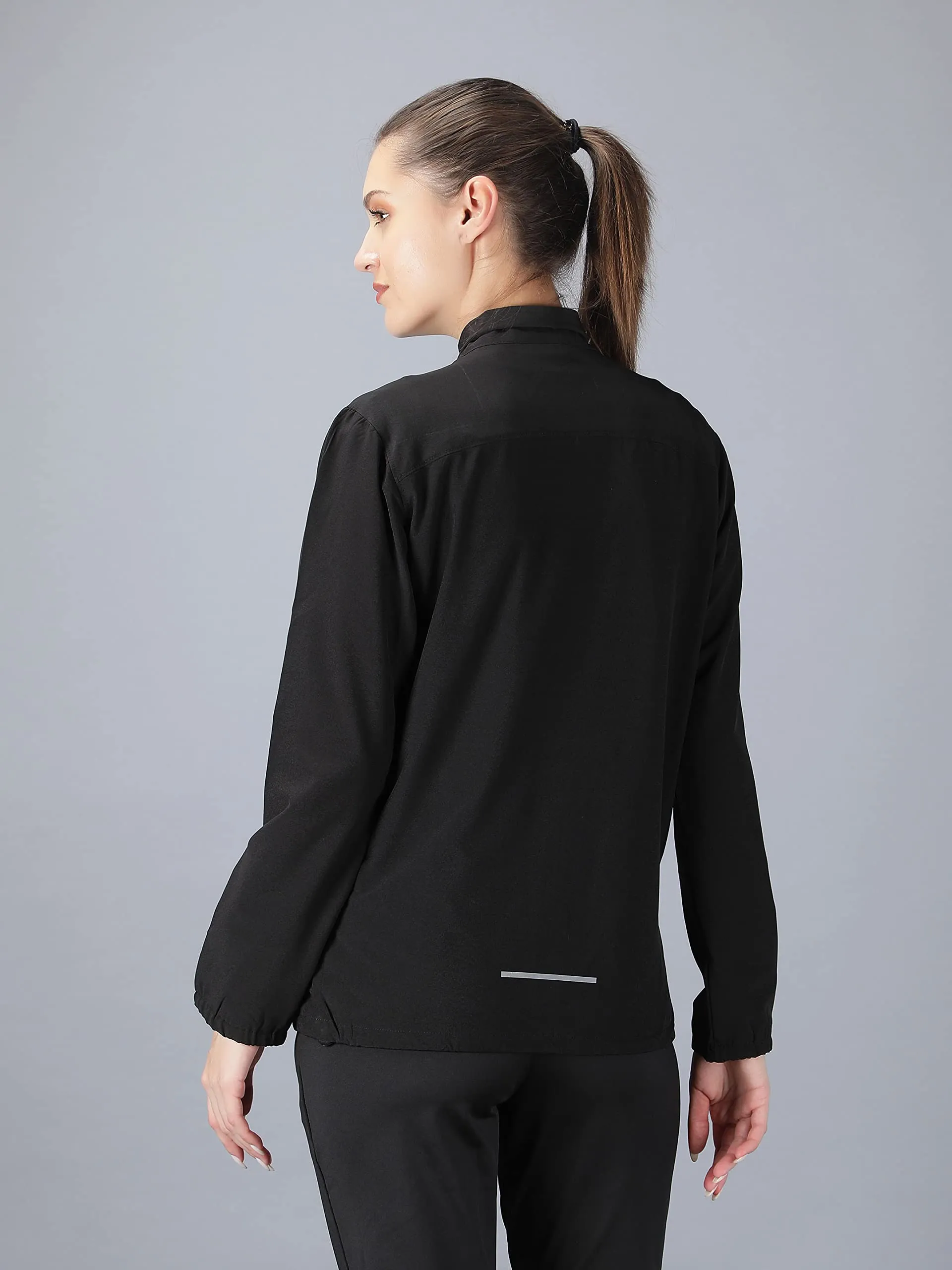 John Ally Women's Sports Gym Jacket with Zipper pocket both side and Quick Dry Mesh material perfect for Workout, Running, Sports, Hiking, Travelling and Casual wear. (Jet Black - L)