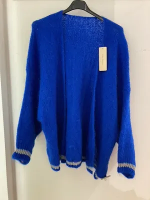 Kid Mohair mix knitted Cardigan Lurex trim - Cobalt Blue