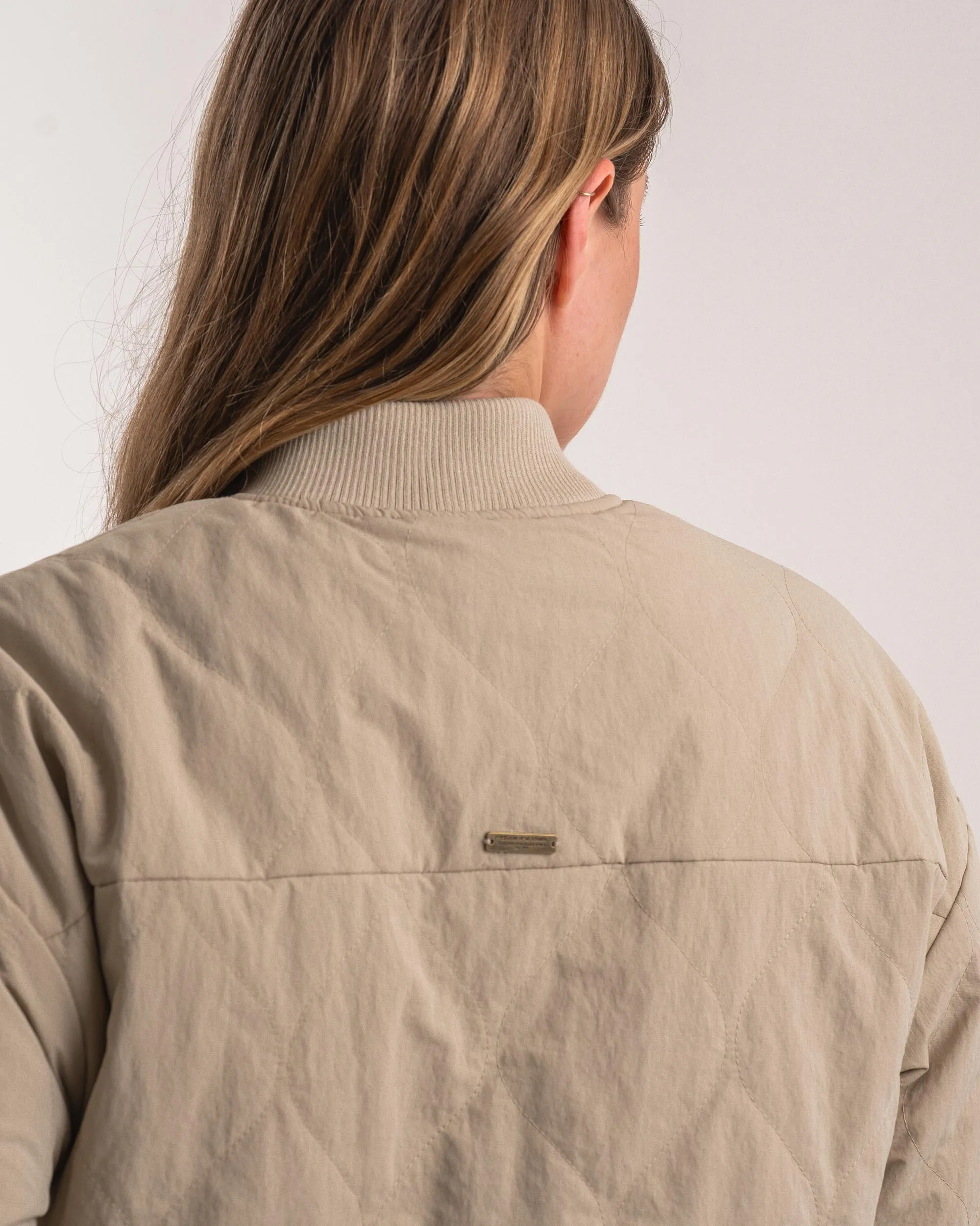 Ladies Quilted Bomber Jacket - Stone / Sage