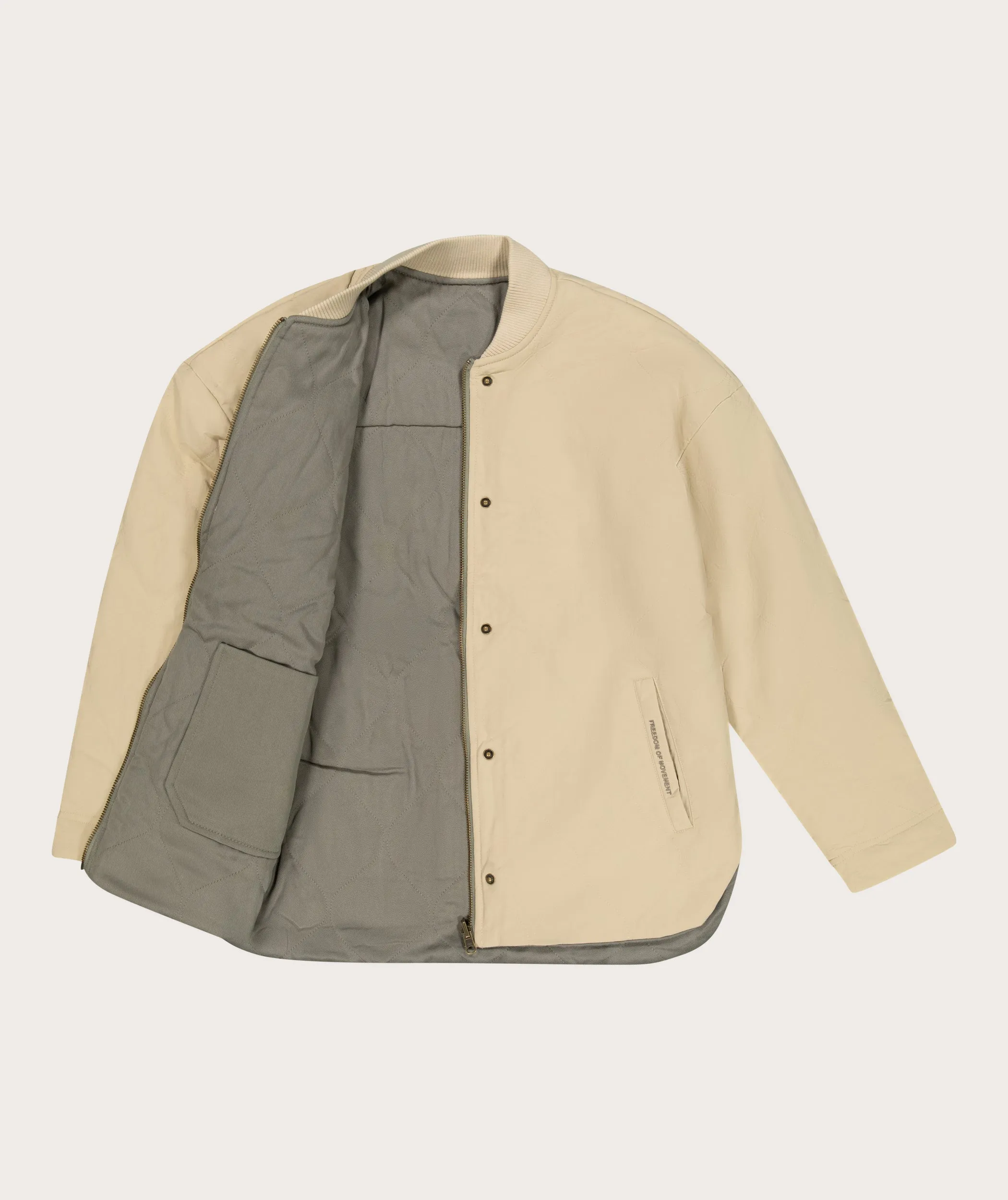 Ladies Quilted Bomber Jacket - Stone / Sage