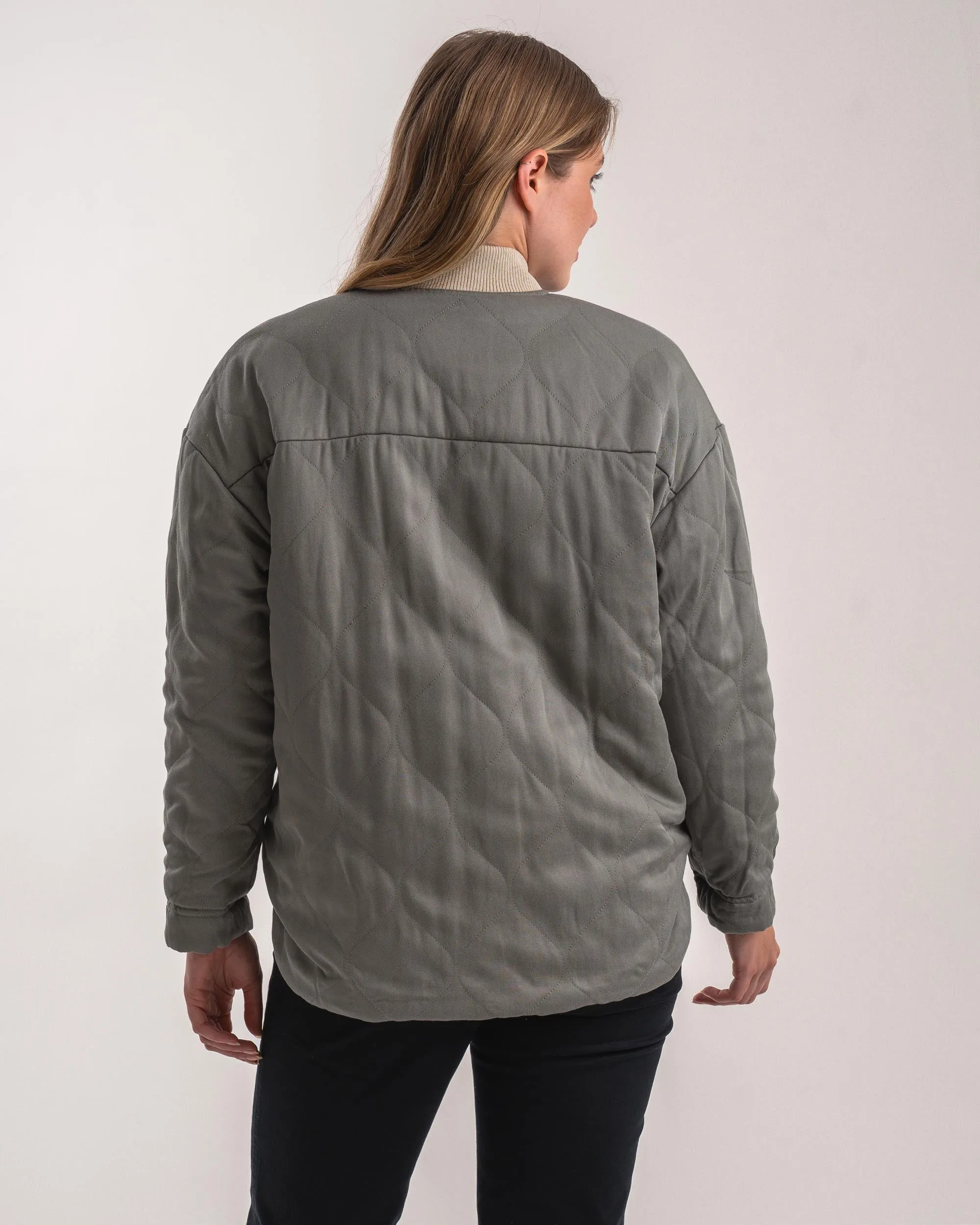 Ladies Quilted Bomber Jacket - Stone / Sage