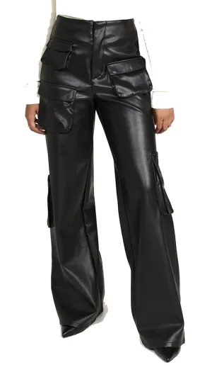 Layla Women's Real Leather Wide Leg Pants Black