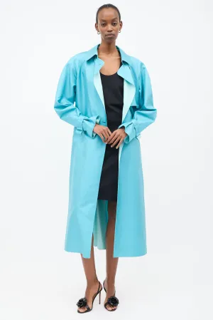 Light Blue Silk Belted Trench Coat