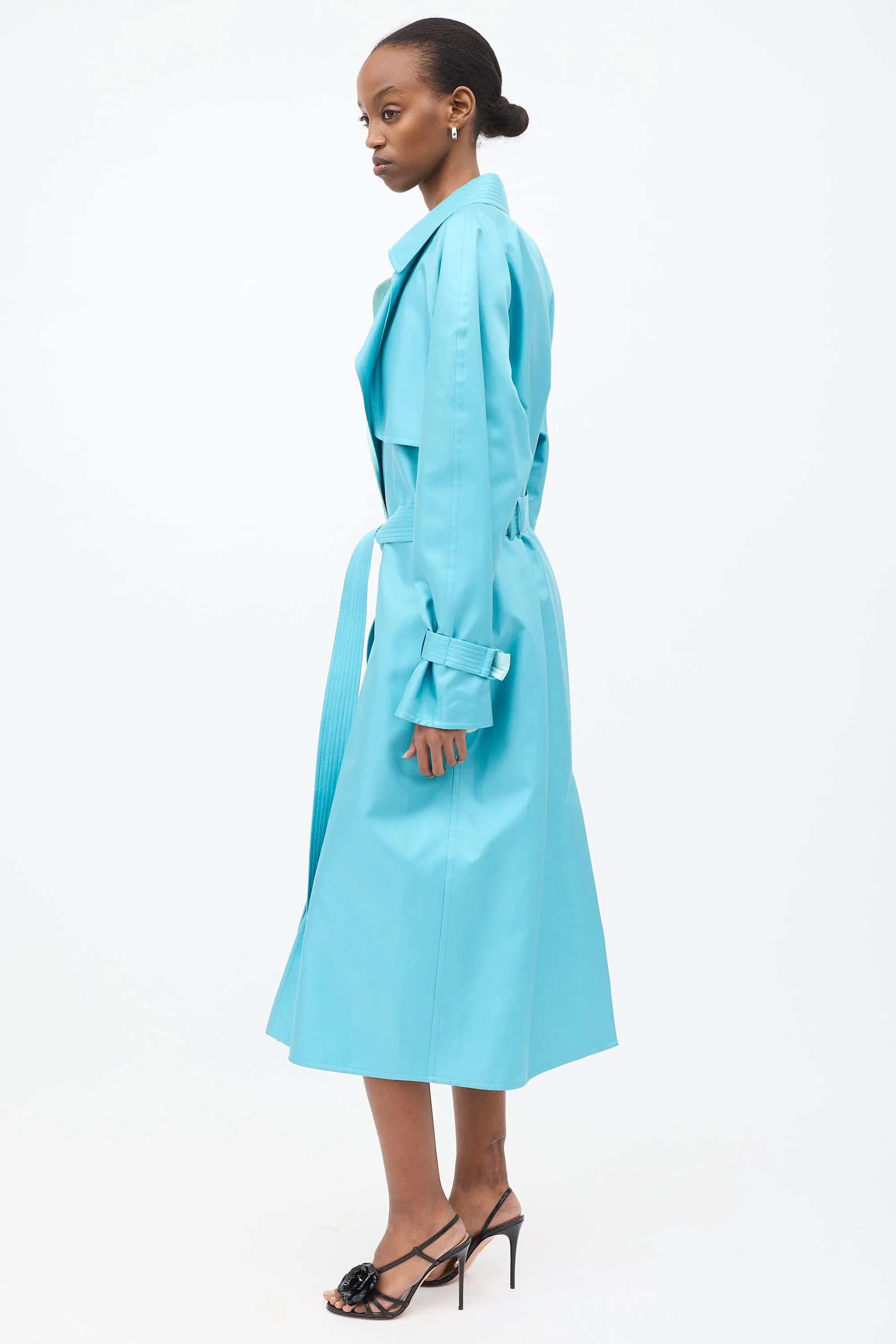 Light Blue Silk Belted Trench Coat