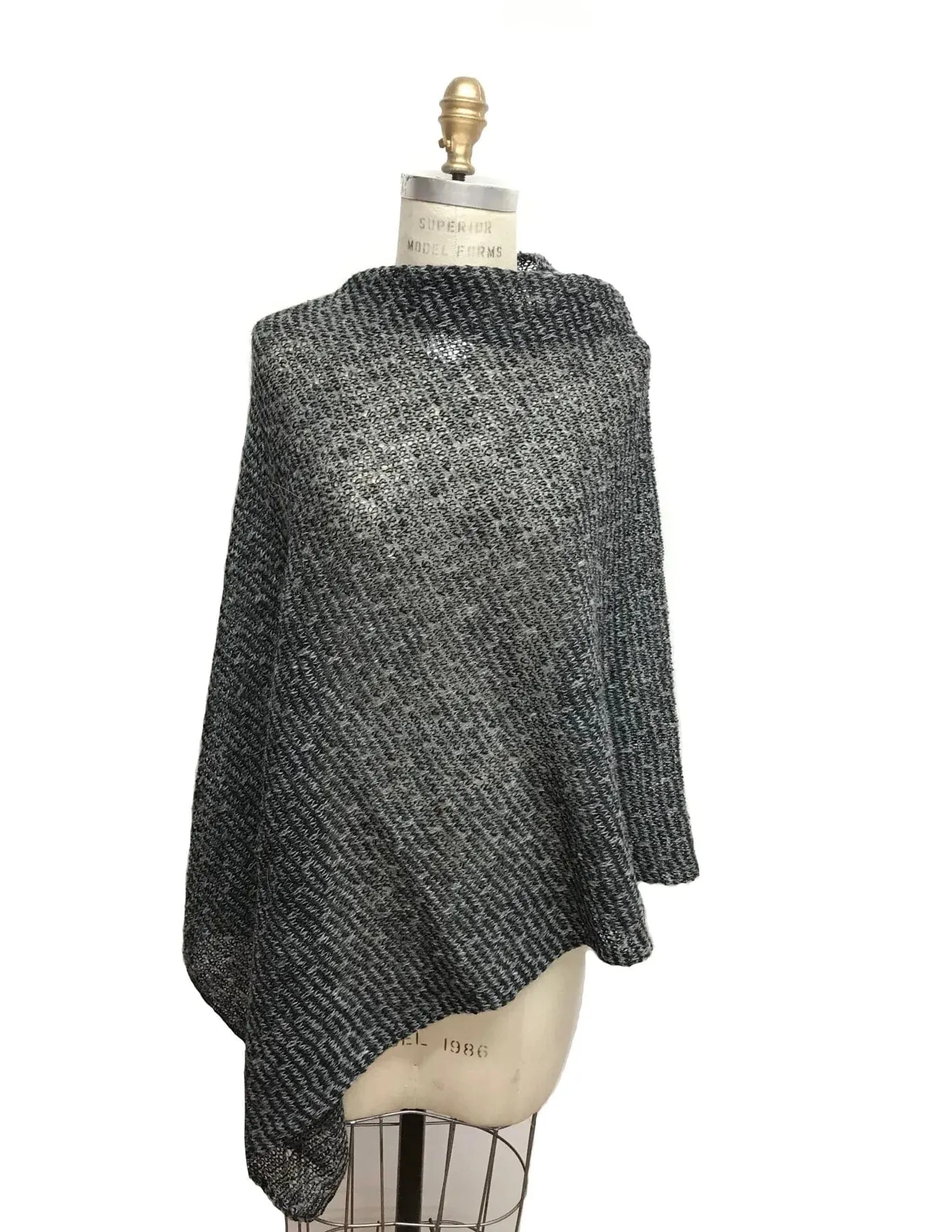 Light Wool Poncho - Beige and White