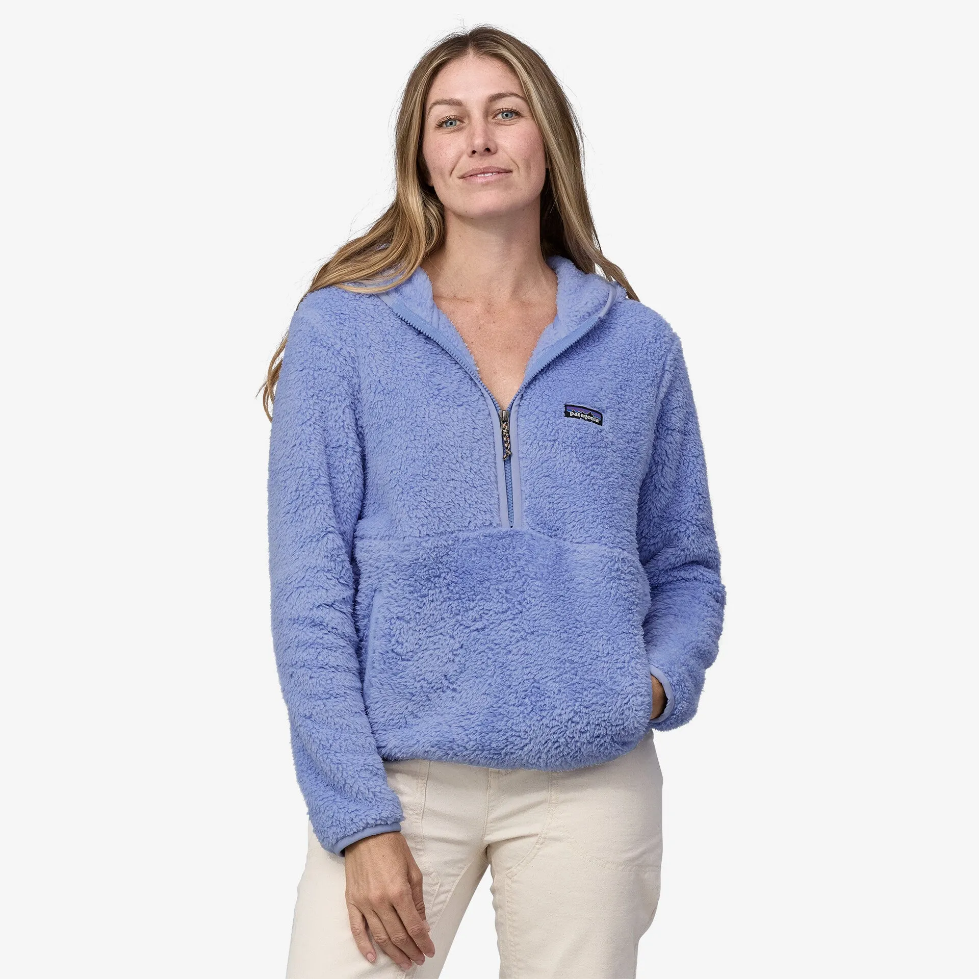 Los Gatos Patagonia Women's Fleece Pullover Hoodie in Pale Periwinkle