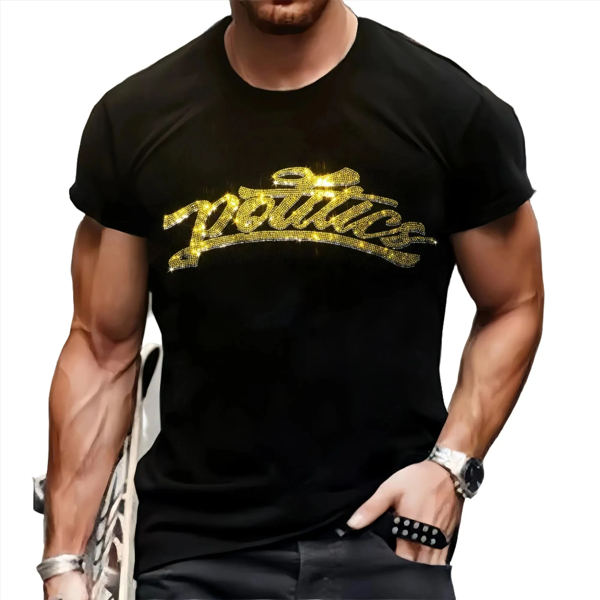 Luxury Men's Quality T-Shirts Casual Short Sleeve Star Rhinestone Designer