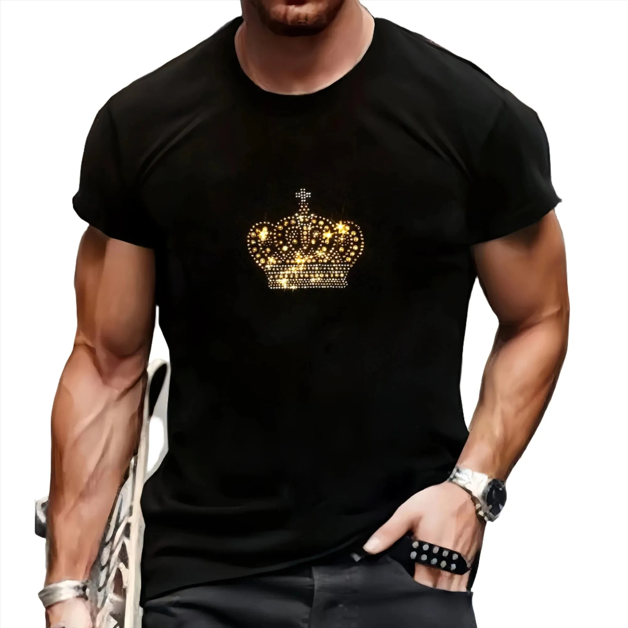 Luxury Men's Quality T-Shirts Casual Short Sleeve Star Rhinestone Designer