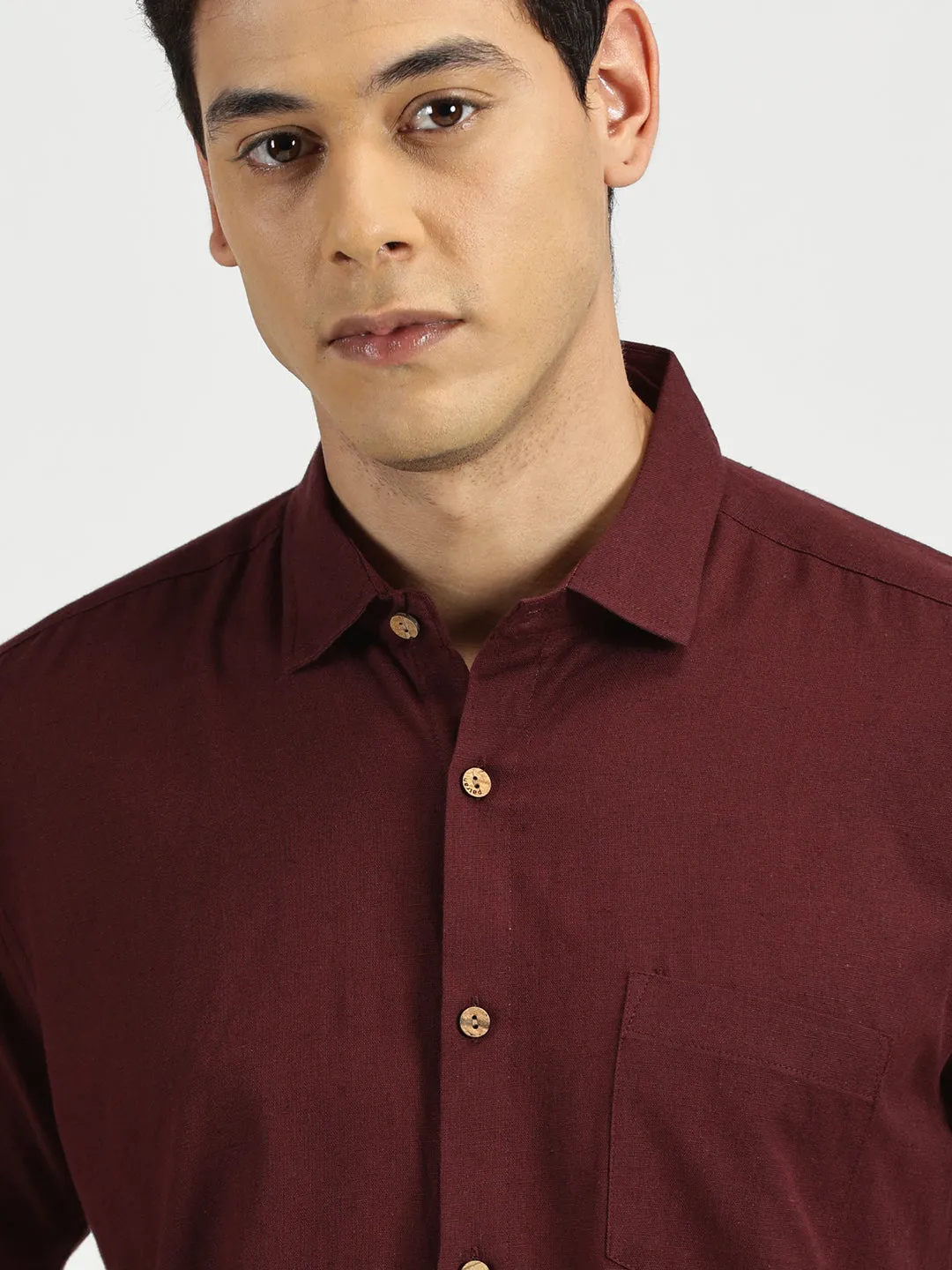 Maroon Slub Soft Cotton Halfsleeves Shirt