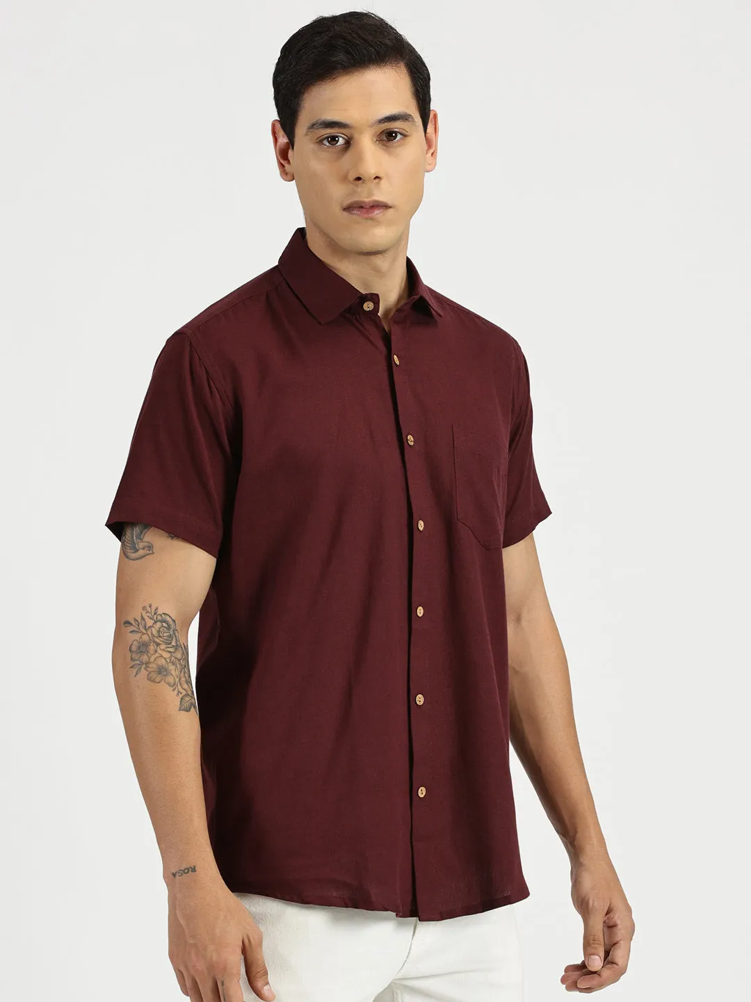 Maroon Slub Soft Cotton Halfsleeves Shirt