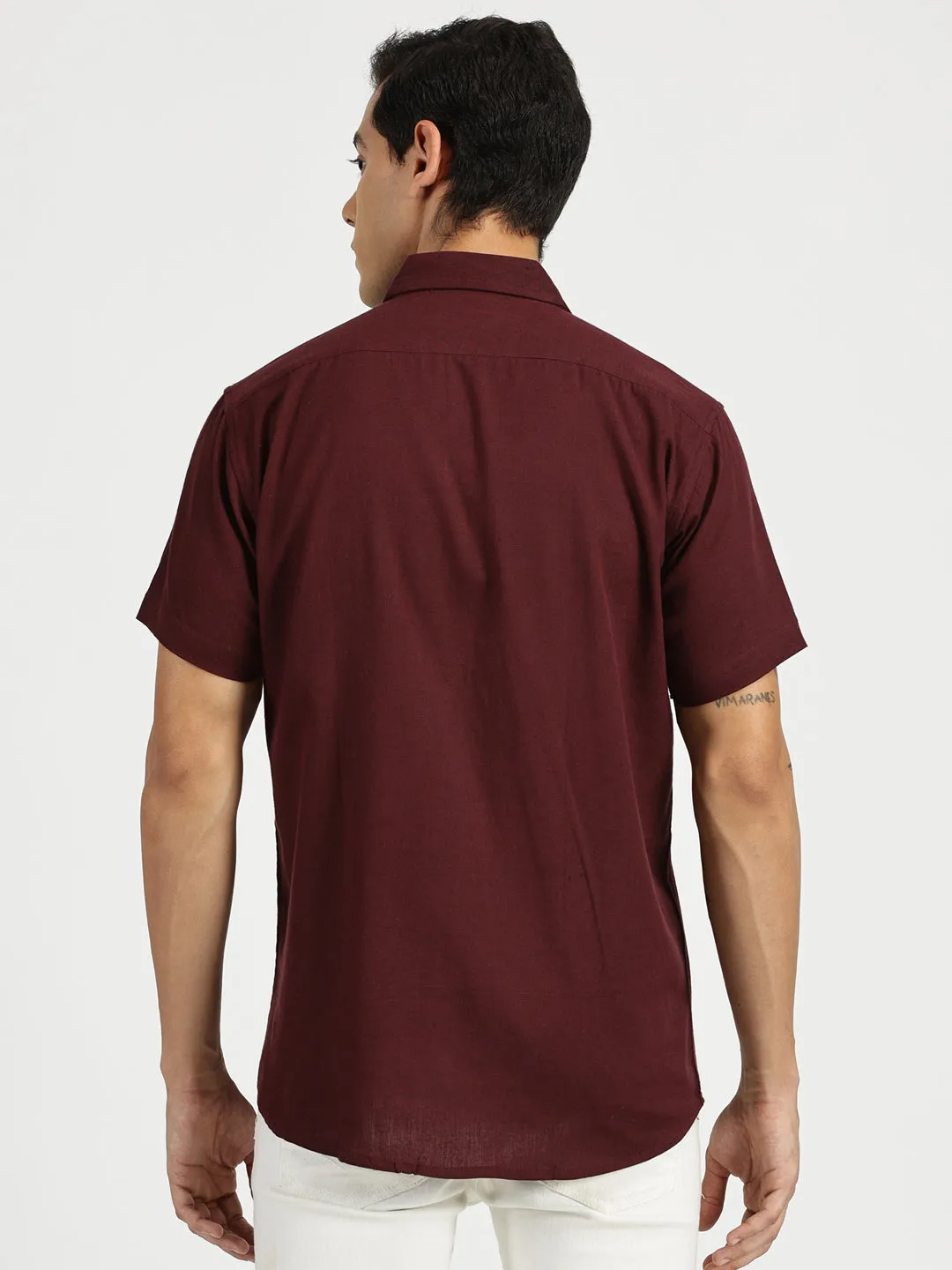 Maroon Slub Soft Cotton Halfsleeves Shirt