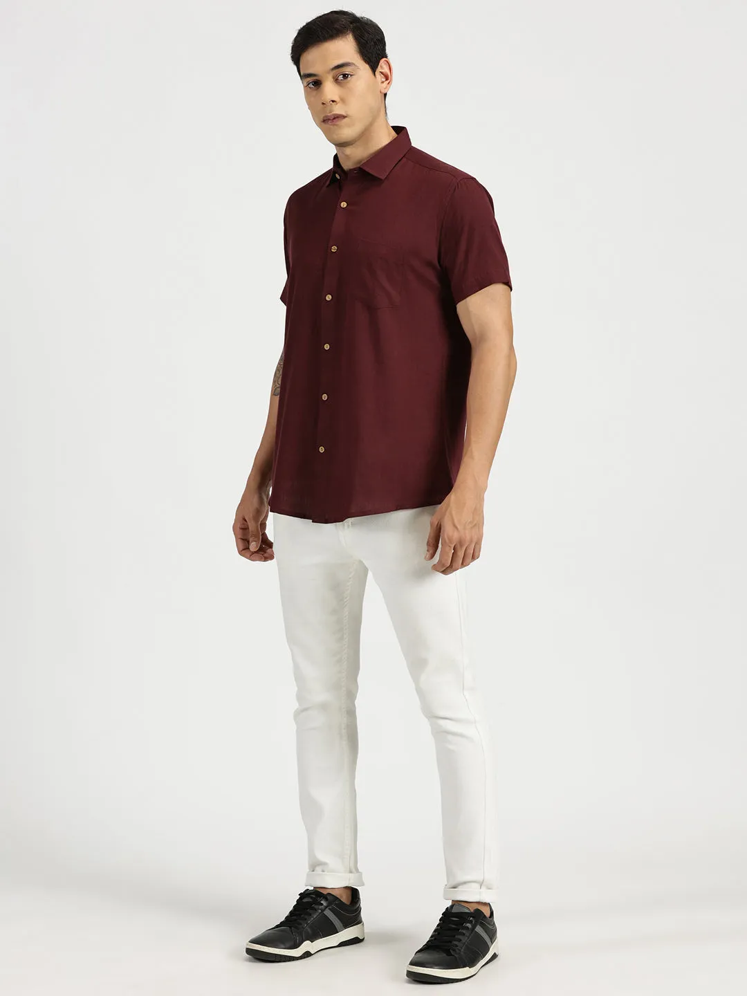 Maroon Slub Soft Cotton Halfsleeves Shirt