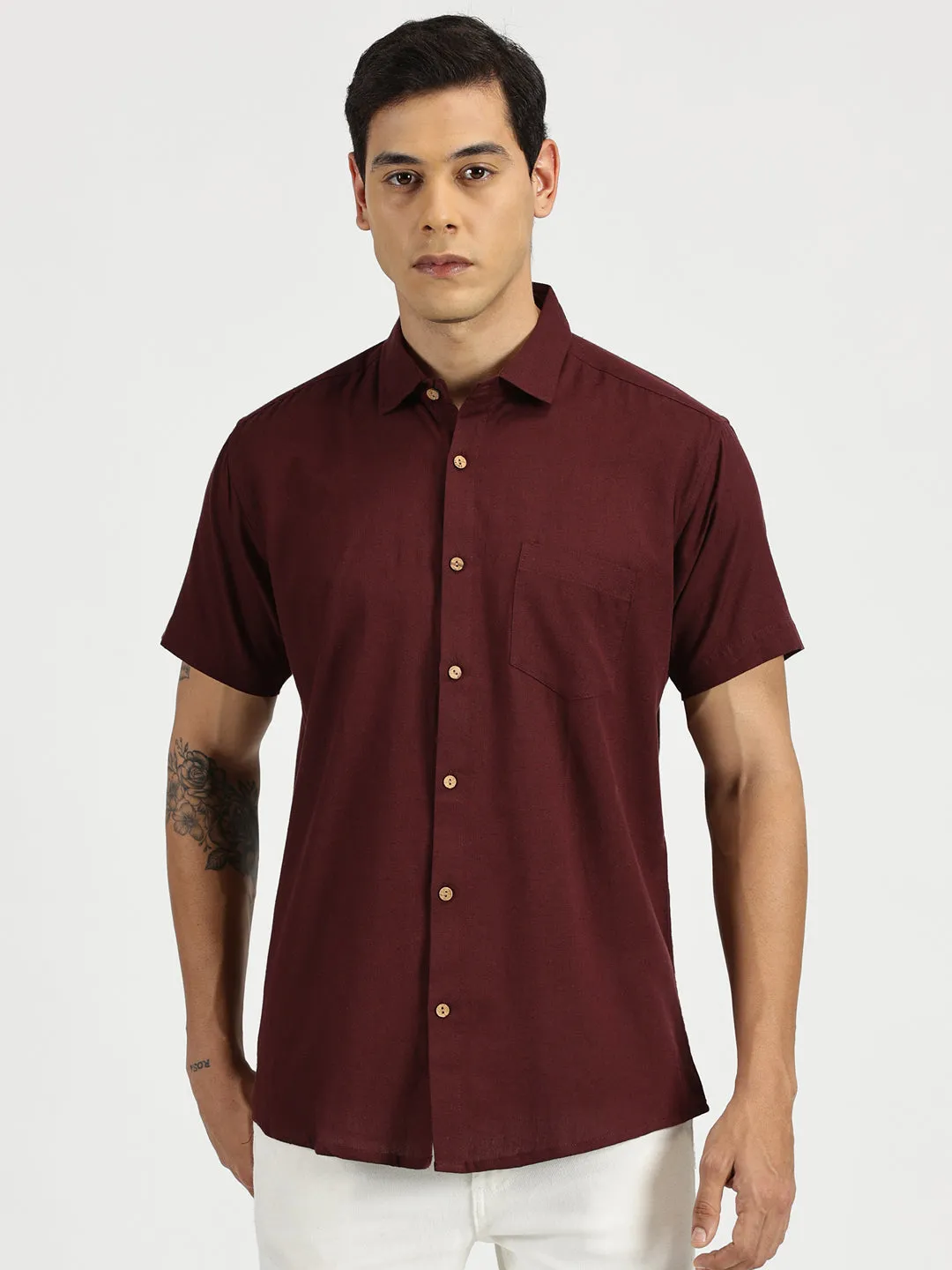 Maroon Slub Soft Cotton Halfsleeves Shirt