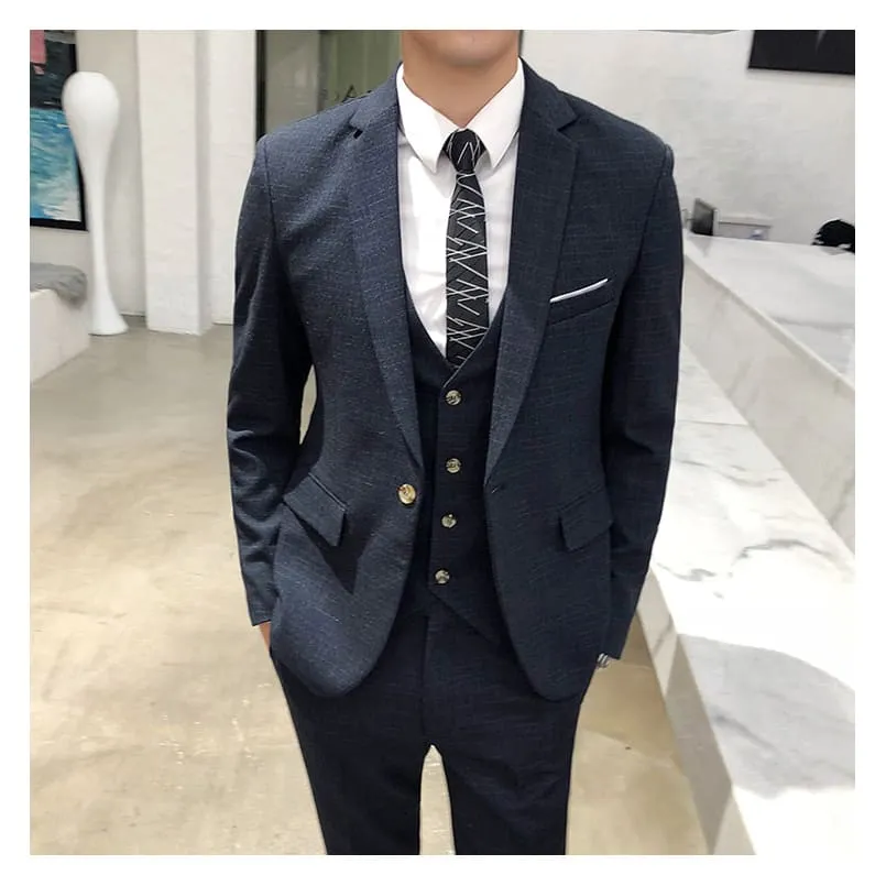 Men 3-Piece Textured Print Blazer & Vest & Tailored Pants Set